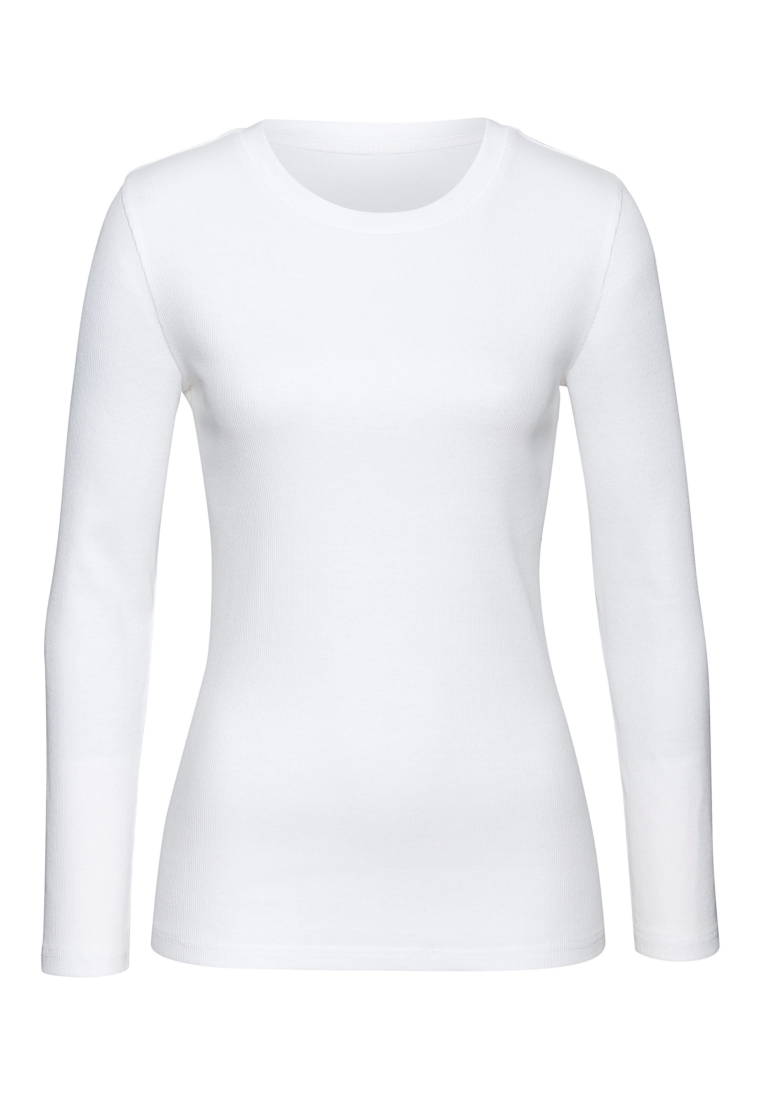 Vivance Shirt met lange mouwen Van modieus ribmateriaal (Set van 2)