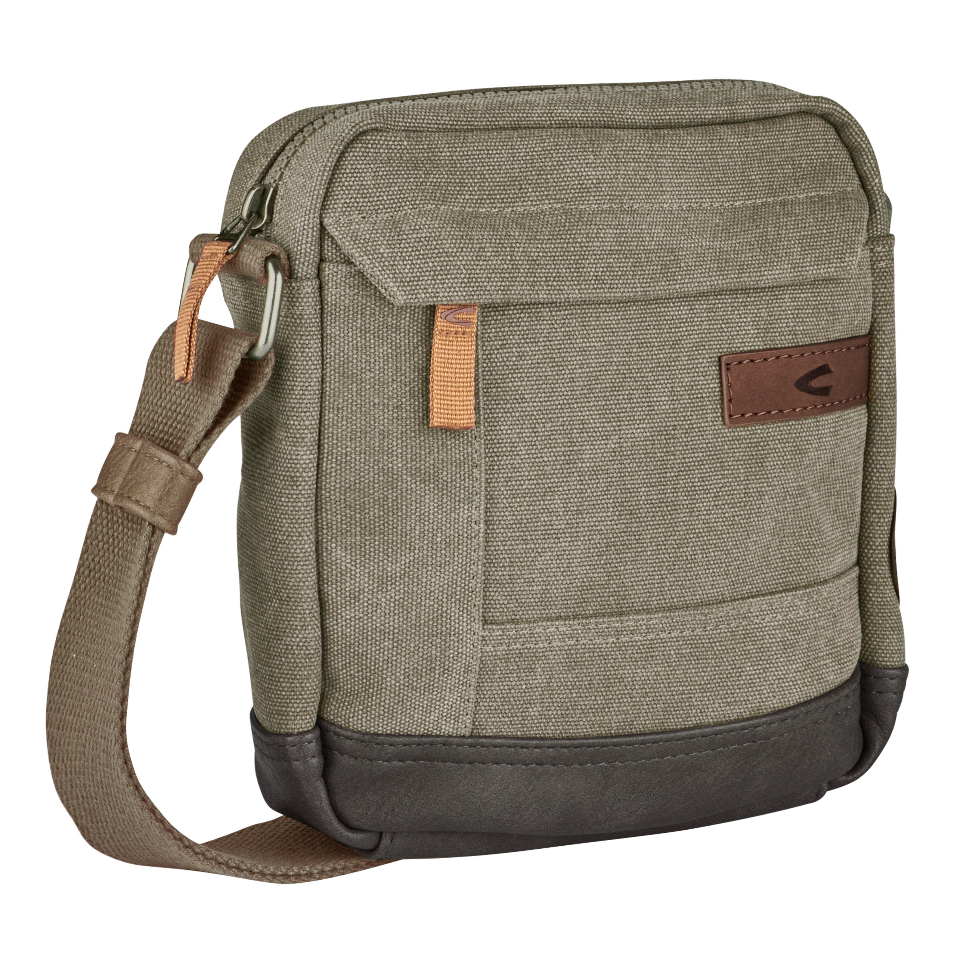 camel active Schoudertas Air Canvas model van zacht lederimitatie afgewerkt met applicaties heren schoudertassen groen
