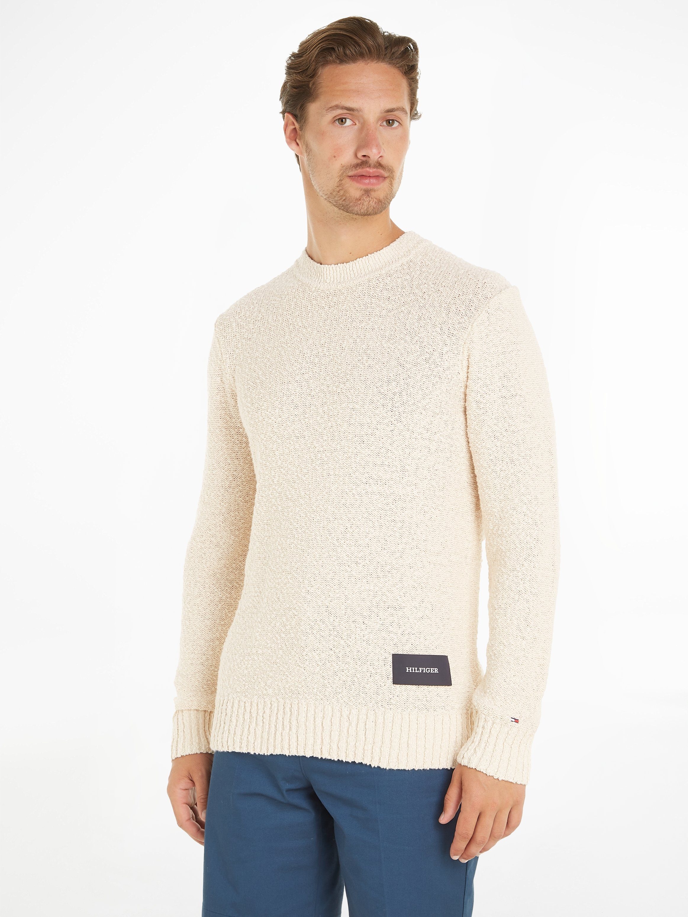 Tommy Hilfiger Gebreide trui SLUB YARN C NK met logoborduursel op de mouw