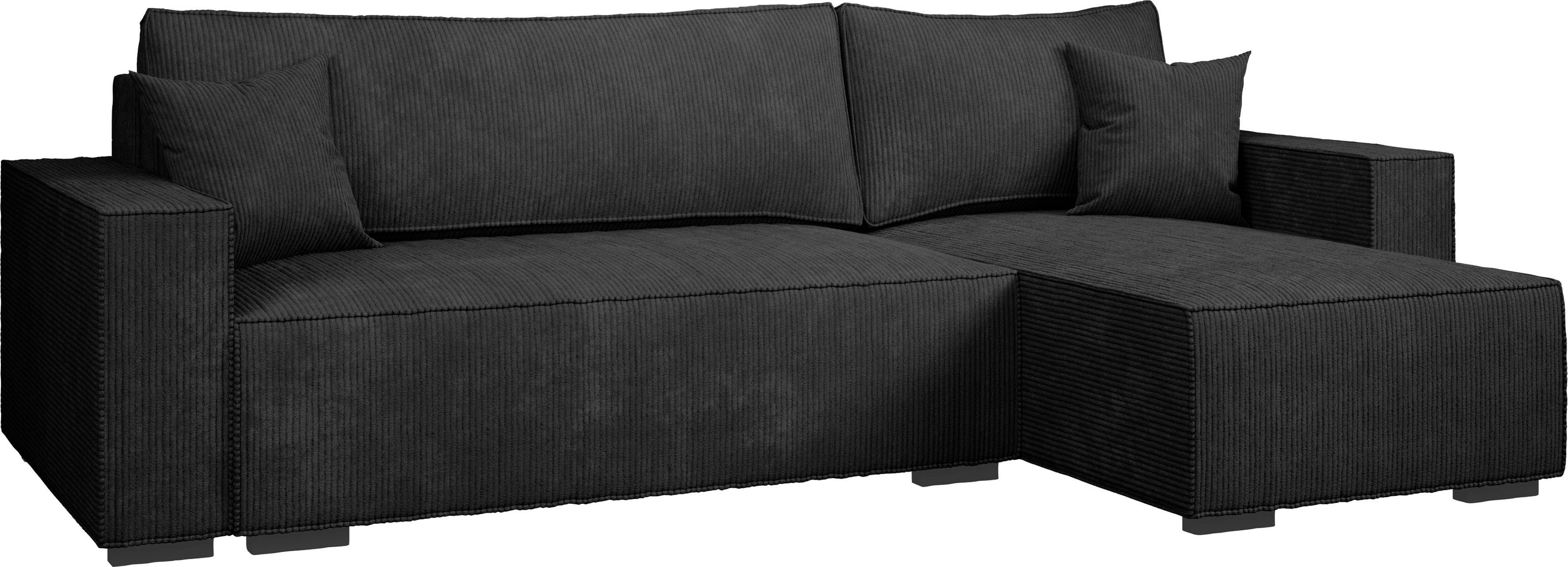 INOSIGN Hoekbank Winton ribfluwelen bank/slaapbank 253 cm Ribfluweel, omkeerbare recamiere, slaapfunctie (130/208 cm), bedbox