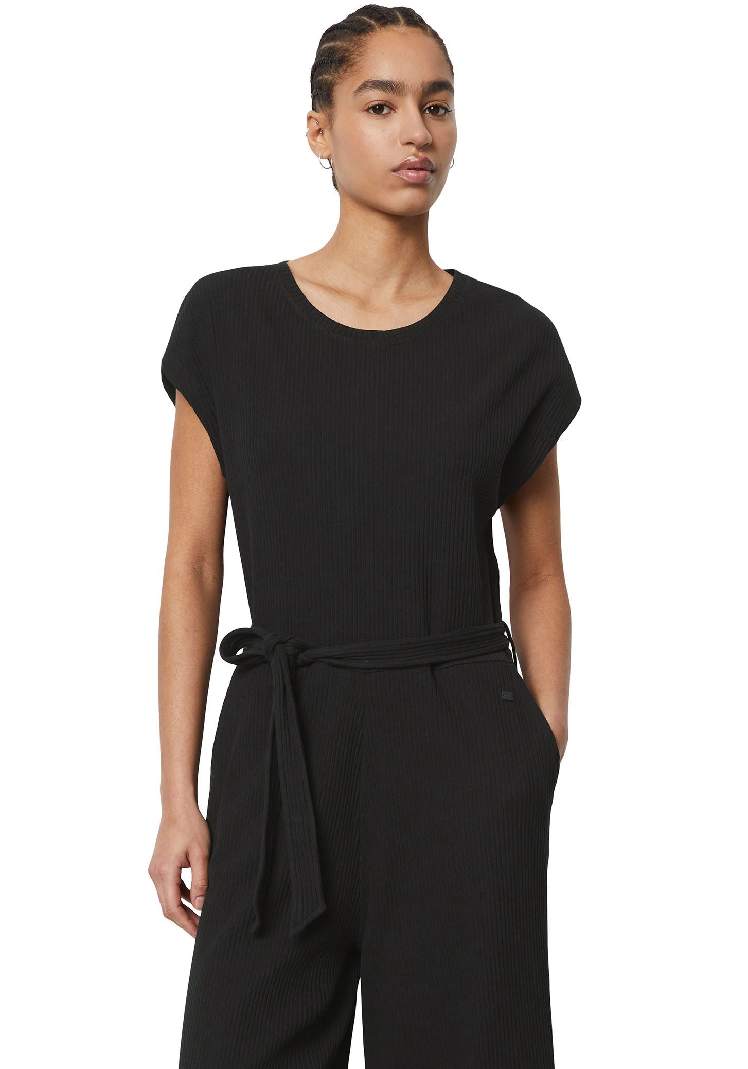 Marc O'Polo DENIM Jumpsuit Regular overall van rib jersey, wijde, licht verkorte broek