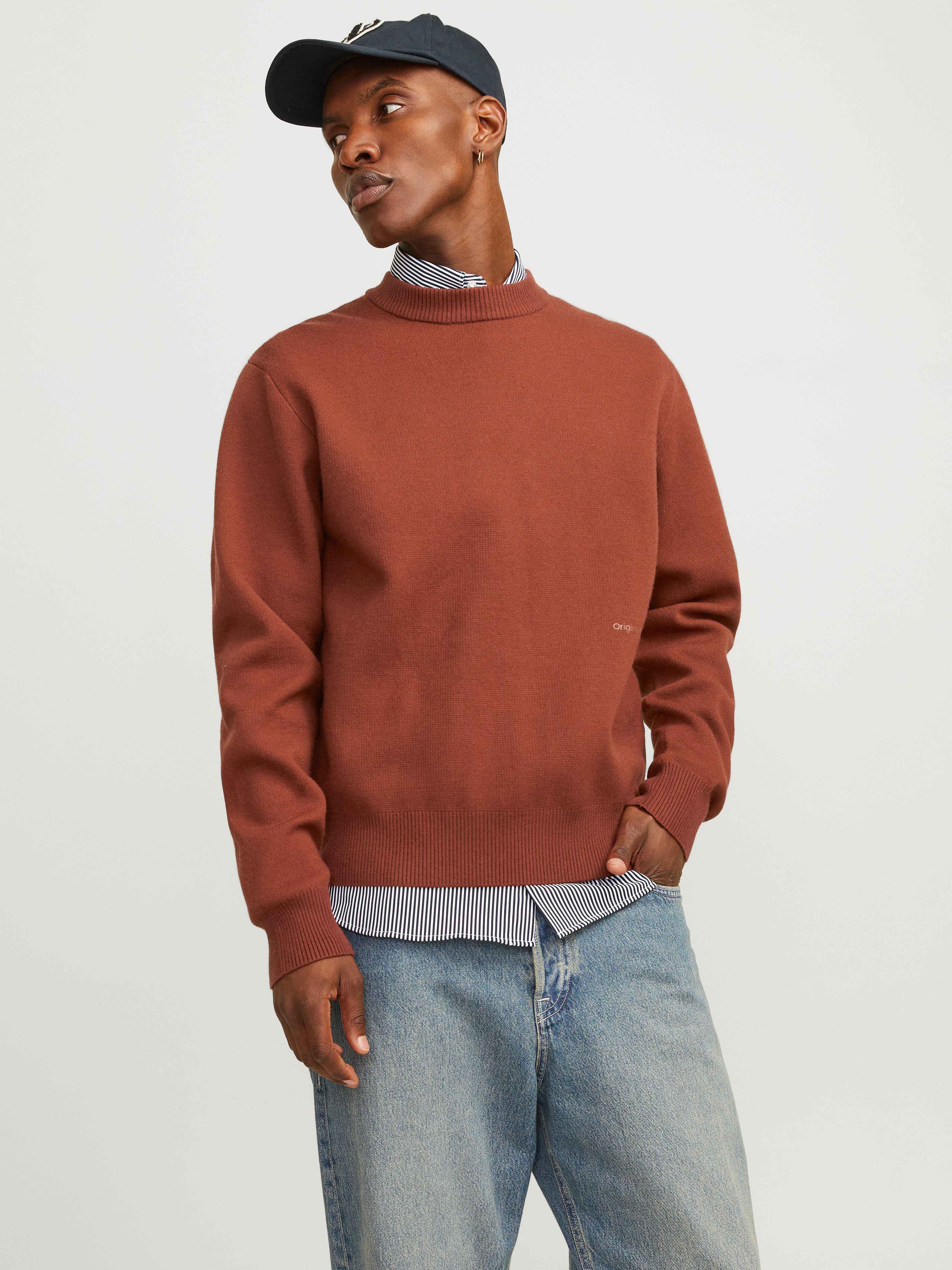 Jack & Jones Trui met ronde hals JORVESTERBRO KNIT CREW NECK SN heren pullovers maat S bruin