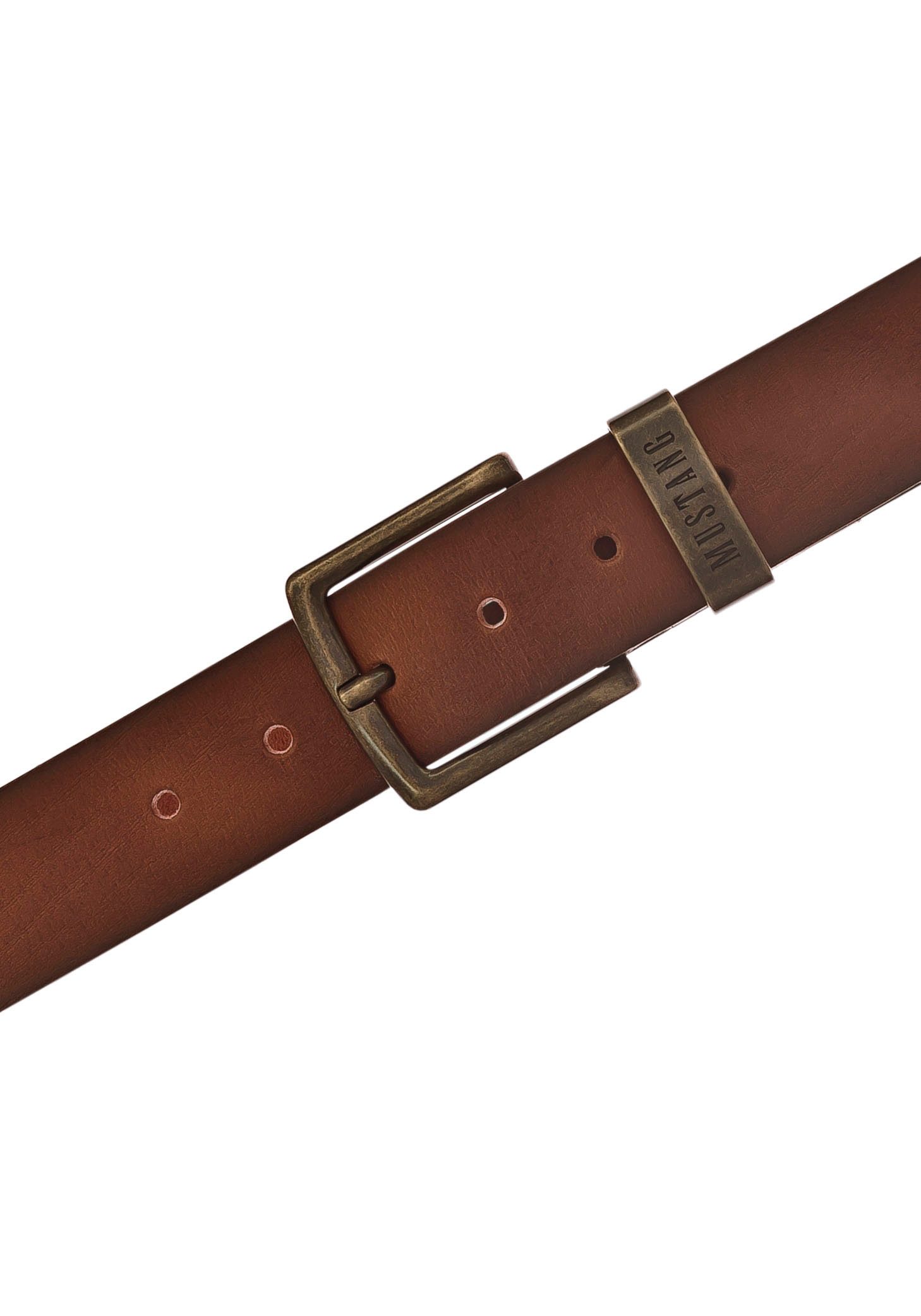 MUSTANG Leren riem Knoop in oud messingkleur, logo op de metalen lus, 4 cm
