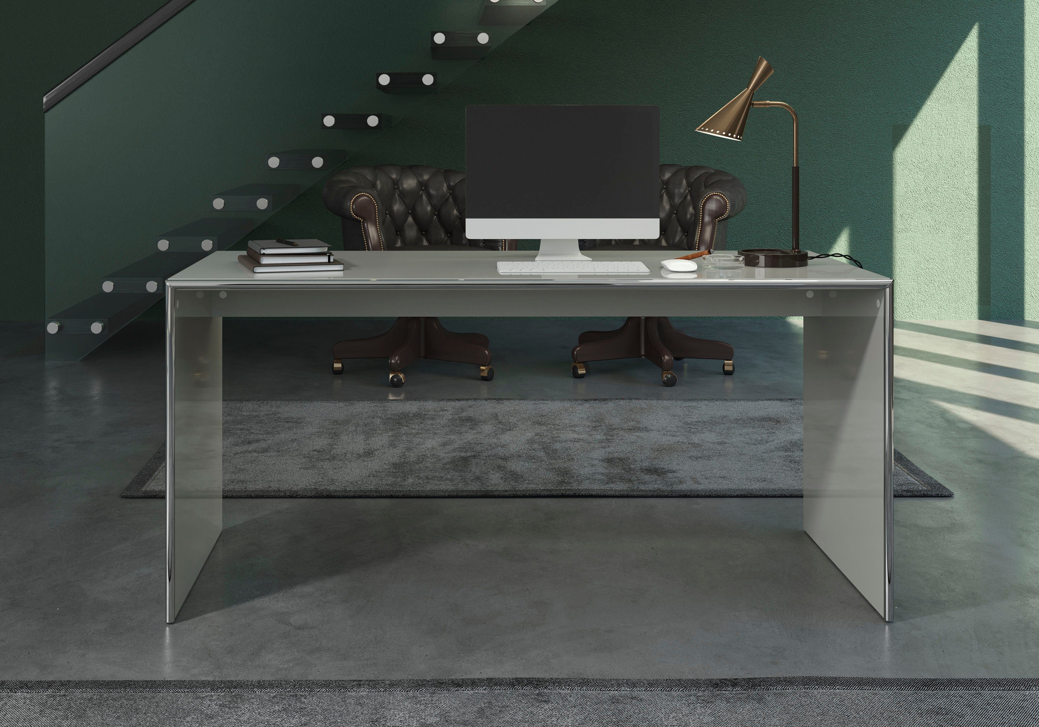 Places of Style Werkbank Infinity Bureau in elegante hoogglanslook en chromen frame - B/H 160/70 cm