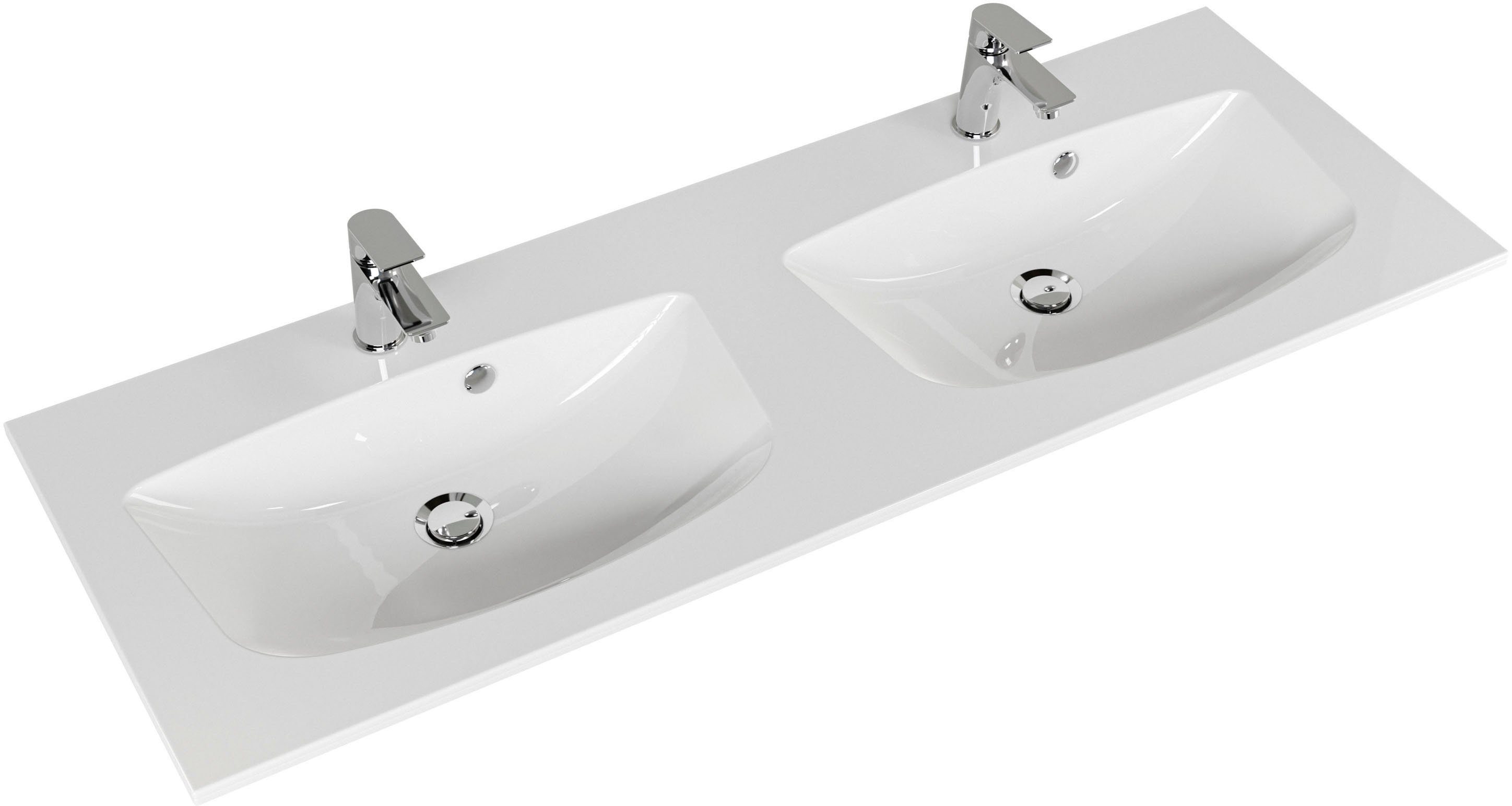 Saphir Badkamerserie Serie 6025 2-delig, mineraalmarmeren wastafel met led-spiegelkast Wastafelmeubel 132 cm breed, 4 laden, 2 spiegeldeuren, incl. deurdemper (2-delig)