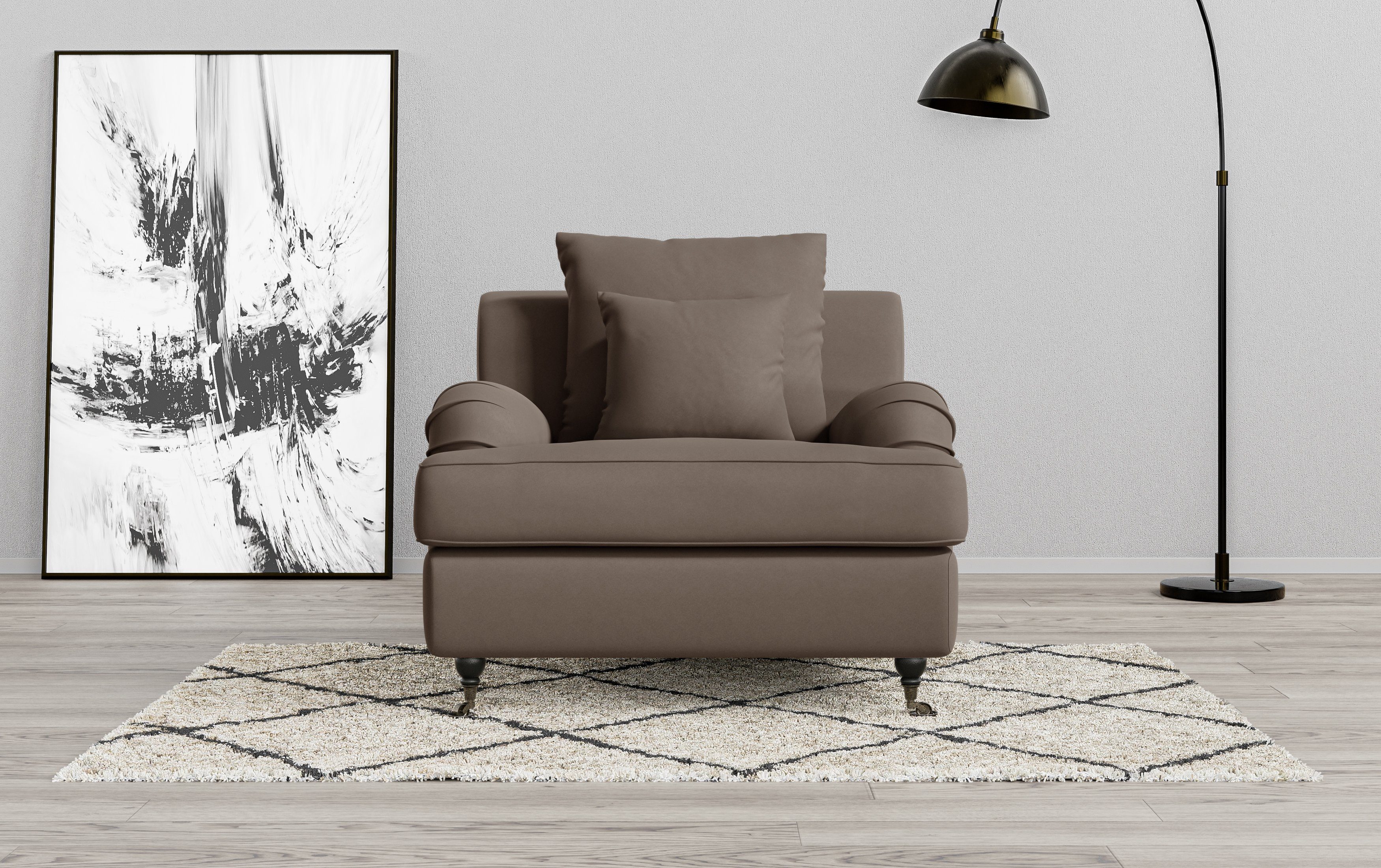 Guido Maria Kretschmer Home&Living Fauteuil NORIN twee soorten poten: voor - wieltjes, aan de achterkant - houten poten fauteuils bruin