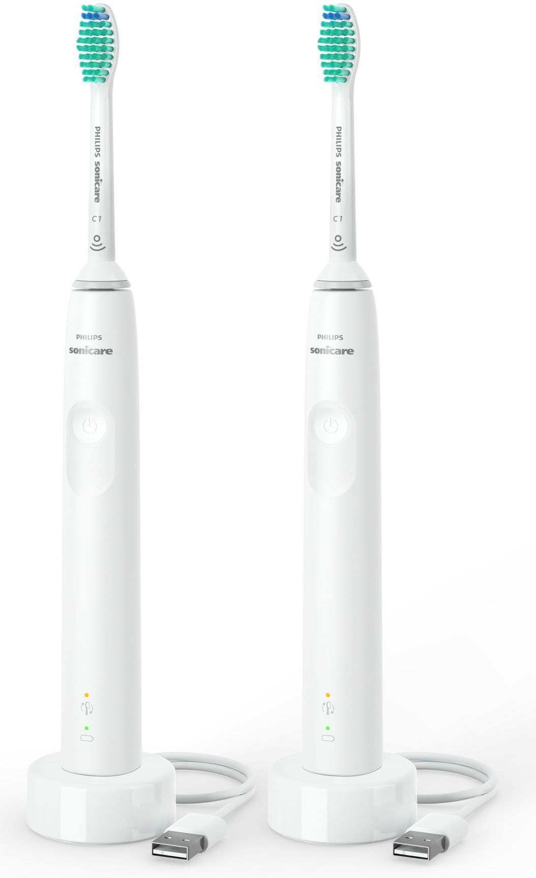 Philips Sonicare Elektrische tandenborstel Series 3100 HX3675/13 Dubbelpack, met 4-kwadrantentimer en 2-minutentimer