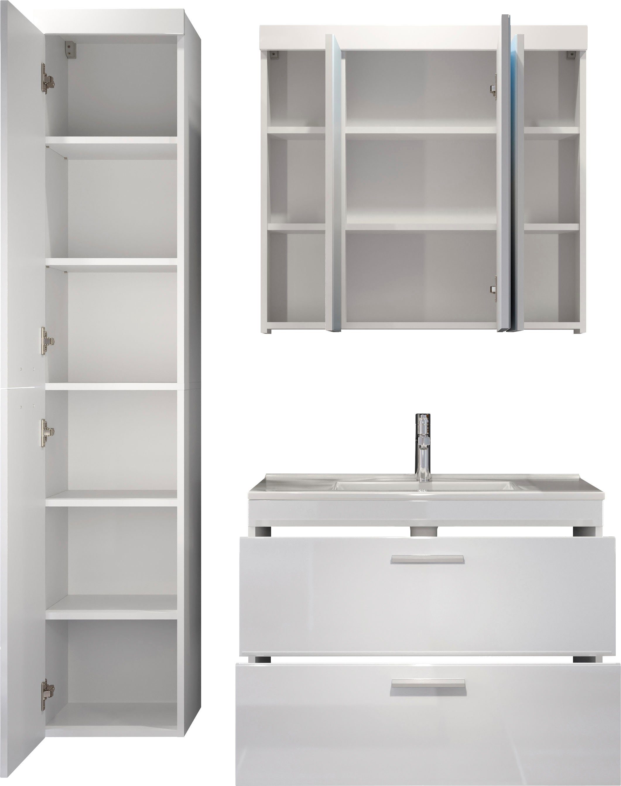 welltime Badkamerset Dormoletto Hangende badkamermeubels met inbouwwastafel in wit hoogglans (4-delig)