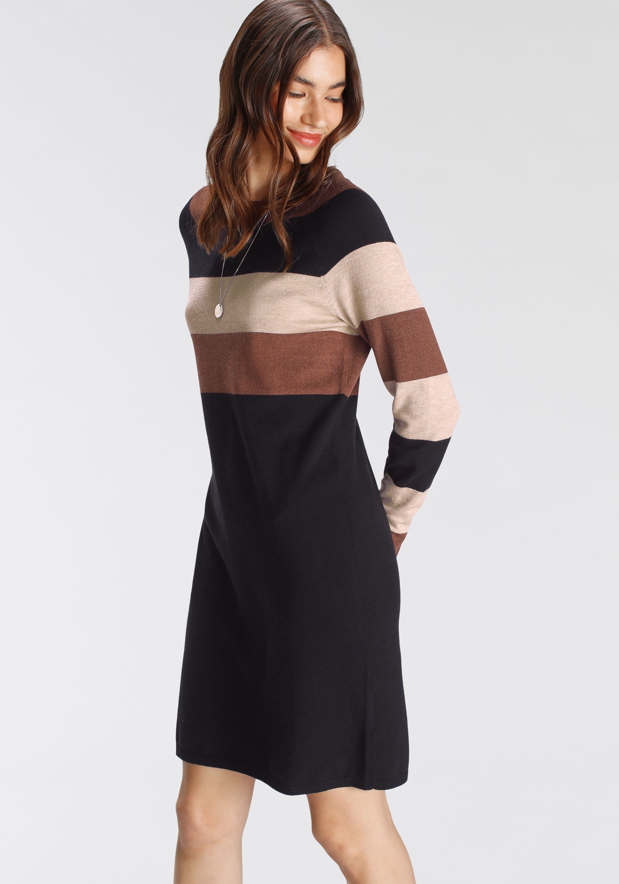 Tamaris Gebreide jurk casual look, van katoenmix, lange mouwen
