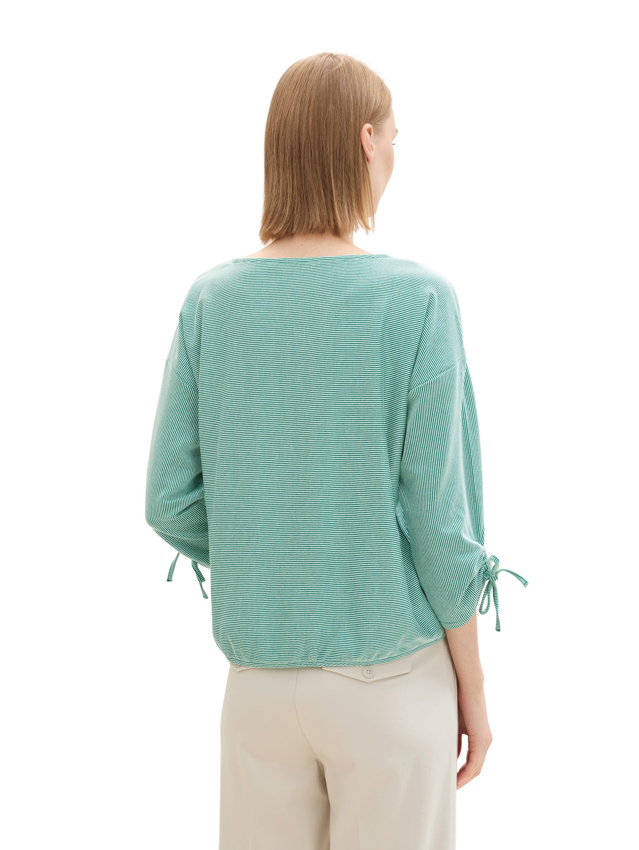 Tom Tailor Denim Shirt met 3 4 mouwen in fijne rib-look