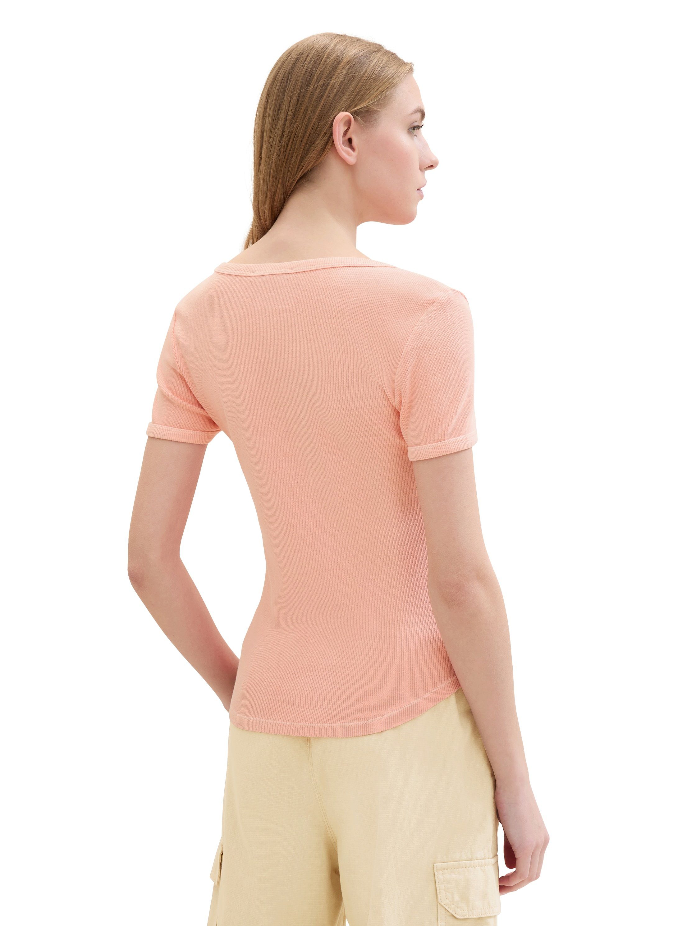 Tom Tailor Denim T-shirt met rib-look en diepe ronde halslijn