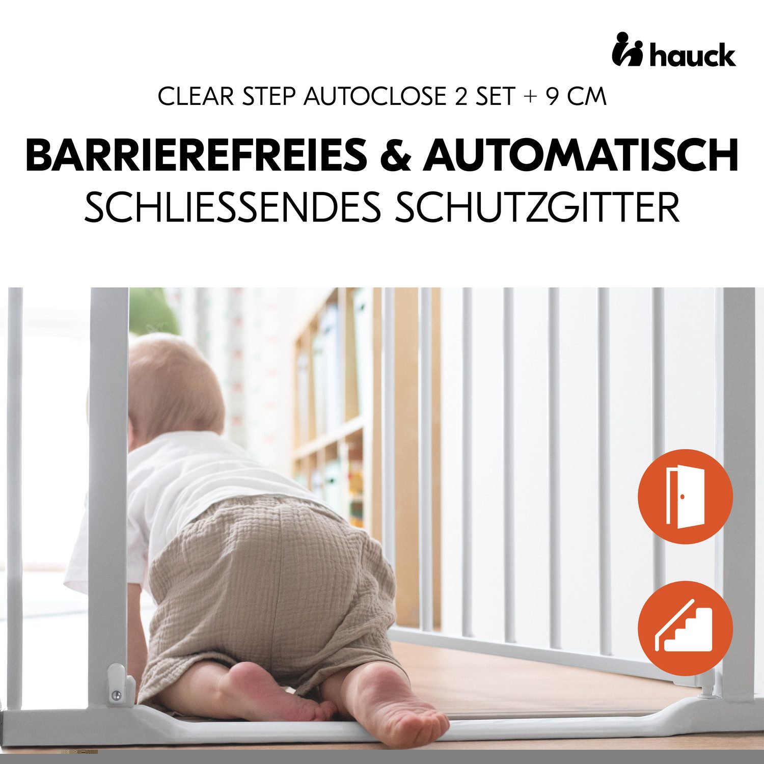 Hauck Traphek Clear Step Autoclose 2 set inclusief verlenging 9 cm, wit
