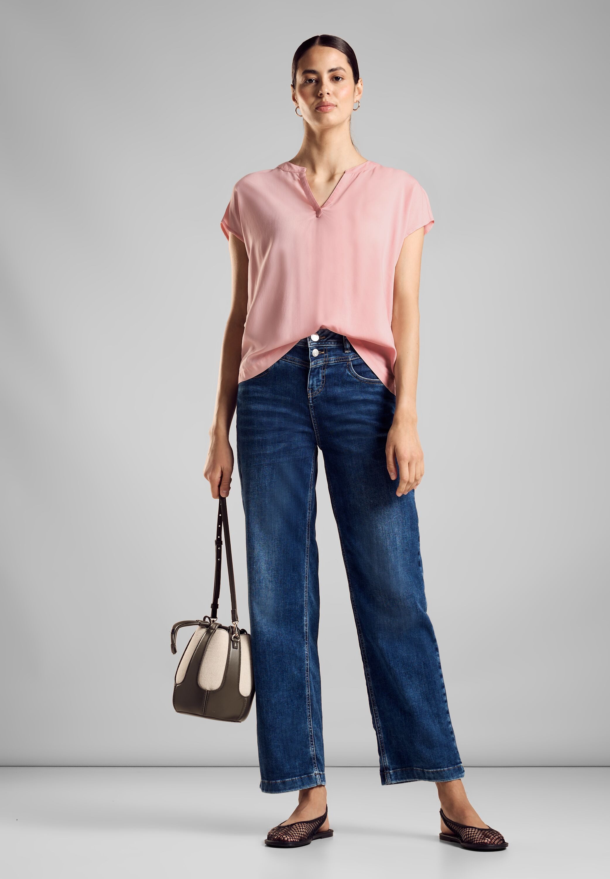 STREET ONE Blouse met korte mouwen Blouseshirt van pure viscose
