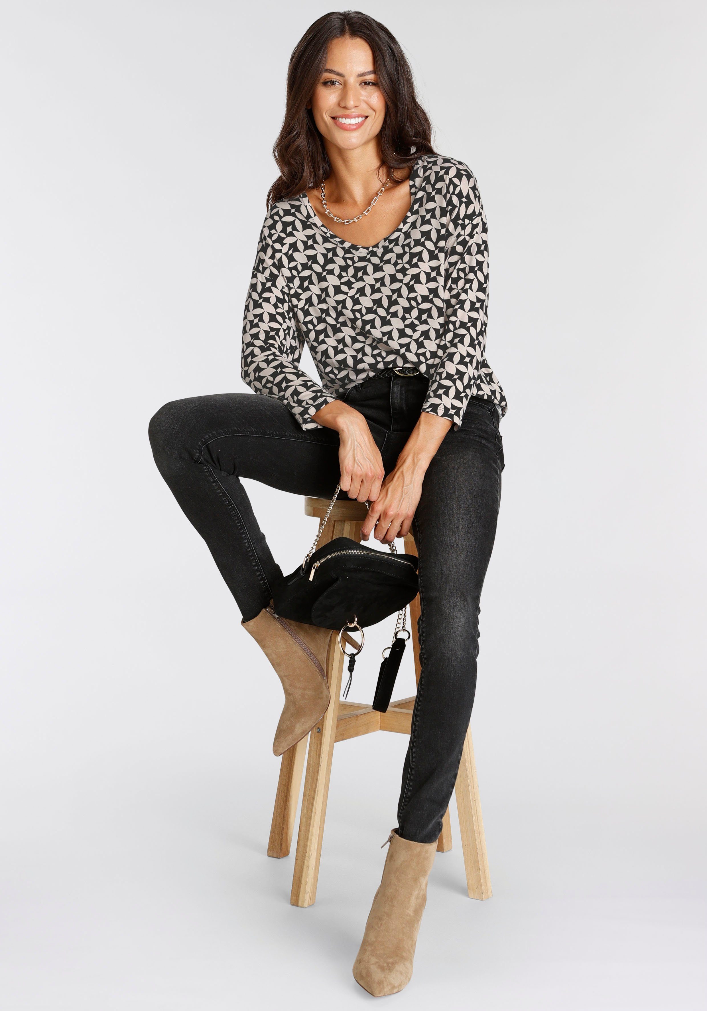 Laura Scott Shirt met 3/4-mouwen casual gesneden, bedrukt, v-hals
