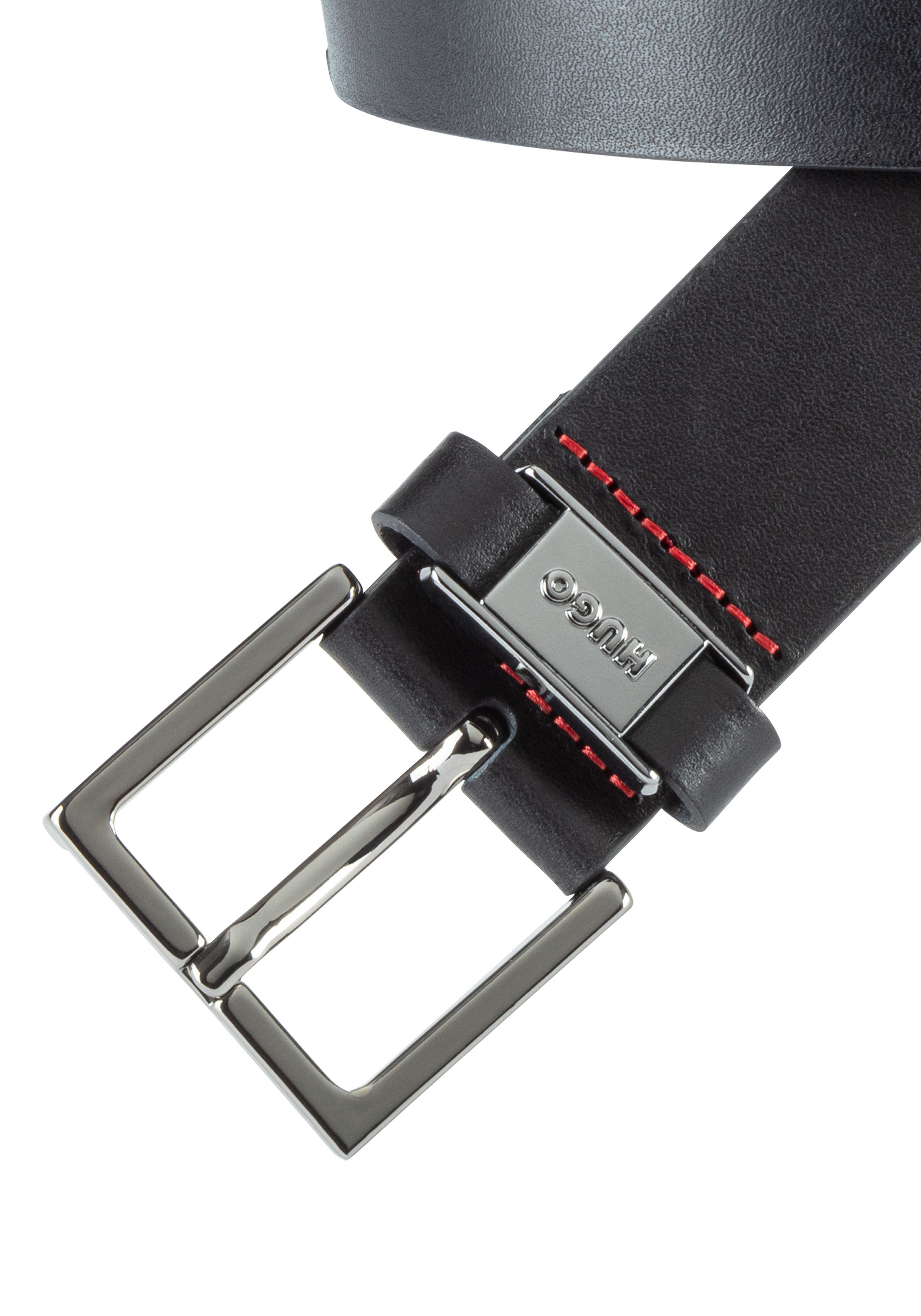 HUGO Leren riem Giove-Mplate_Sz35 met contrasterende stiksels