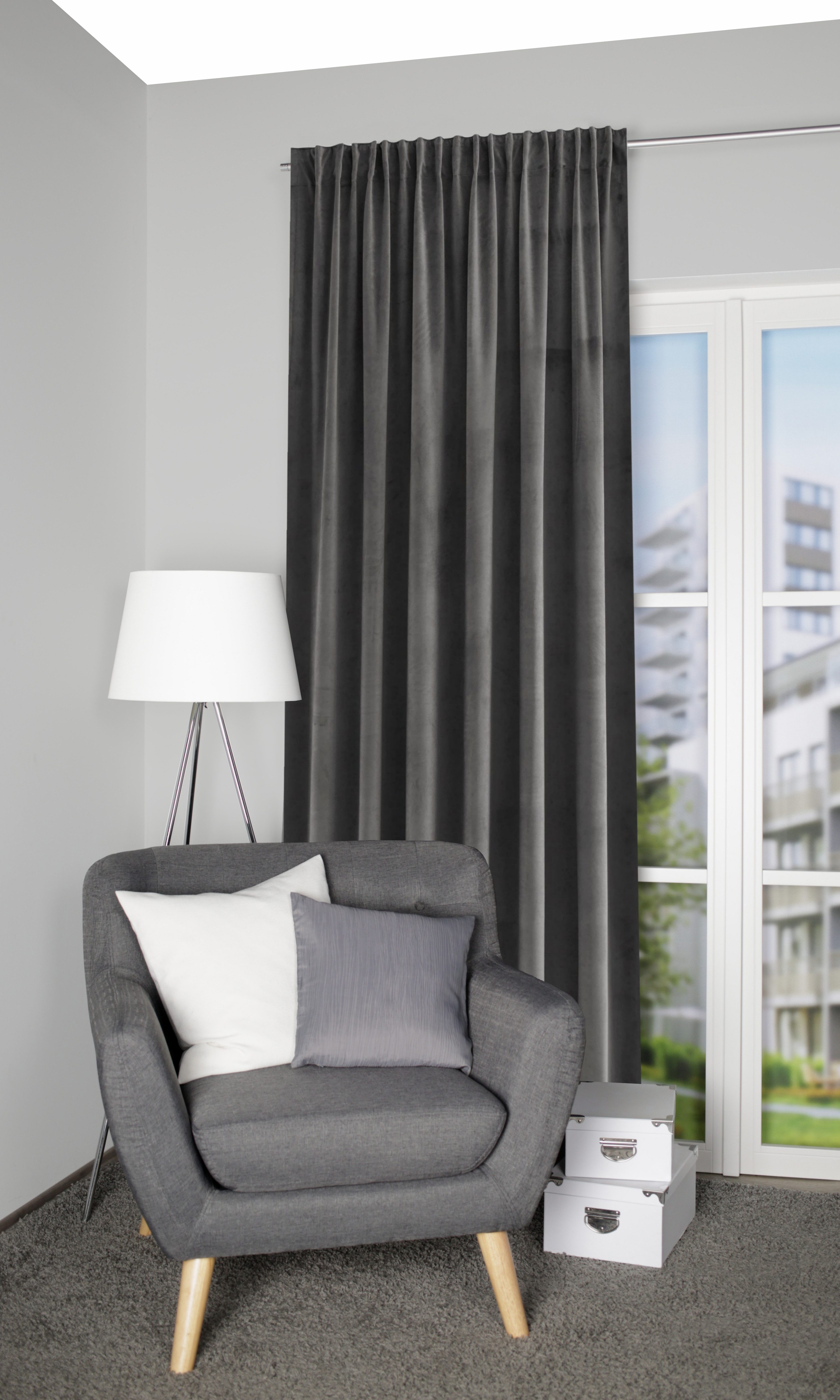HOME WOHNIDEEN Gordijn Tarek THERMOSCHAL, VELVET, UNI (1 stuk) kant & klaar gordijnen grijs