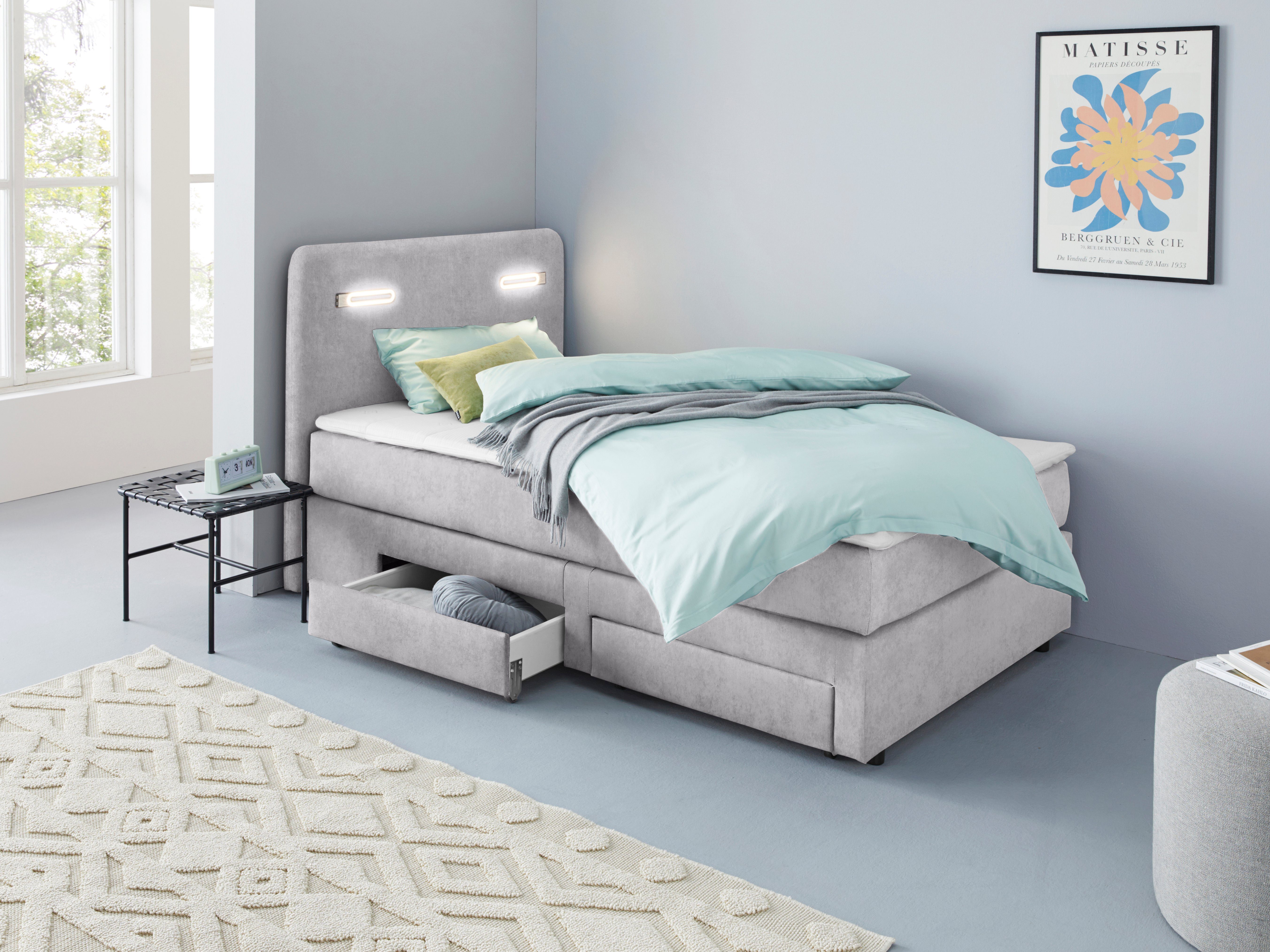 INOSIGN Boxspring Luan Laden, ledverlichting en topmatras, in breedte 120 cm en 180 cm