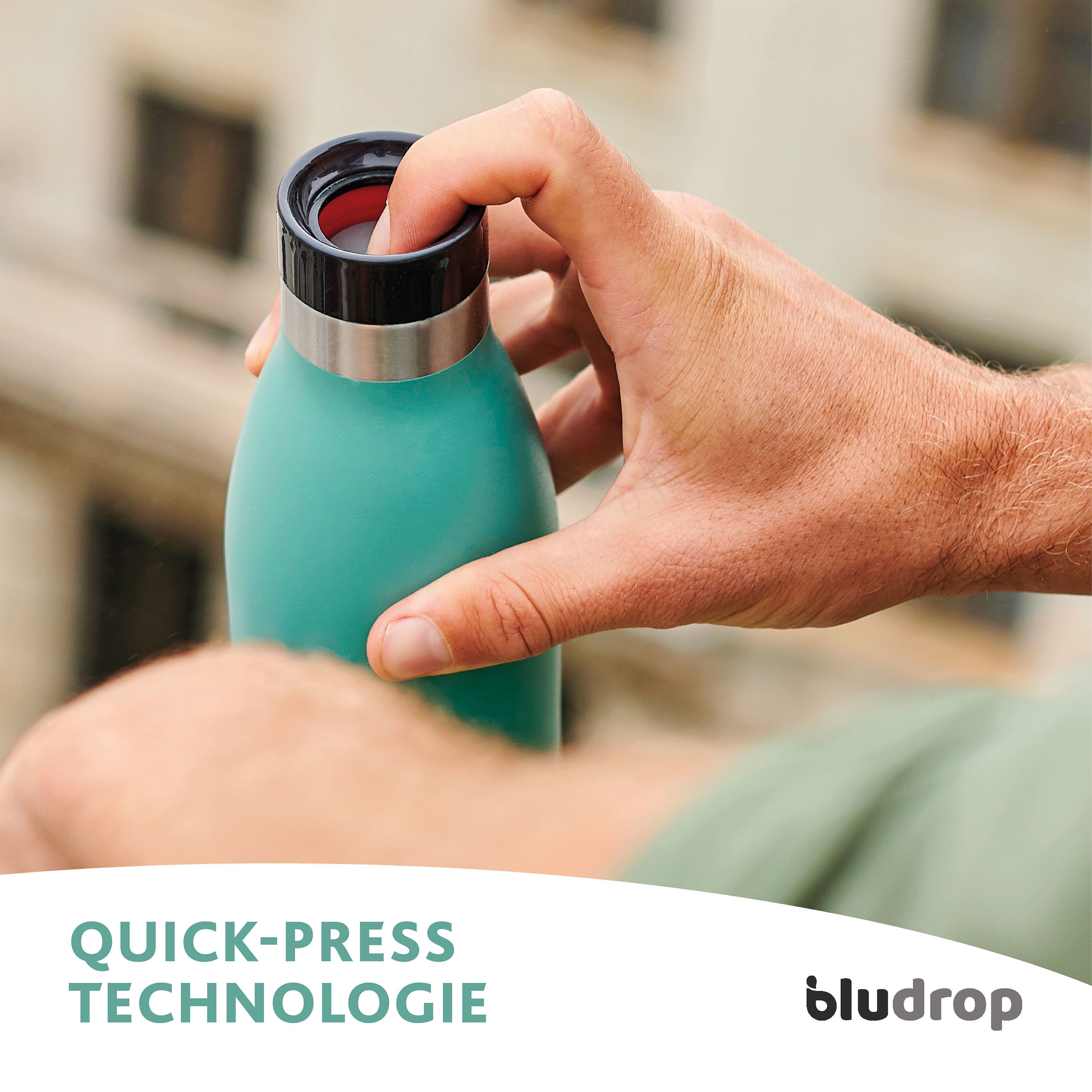 Emsa Drinkfles Bludrop Sleeve Roestvrij staal/siliconen, quick-press, 12u warm/24u koel (1-delig)