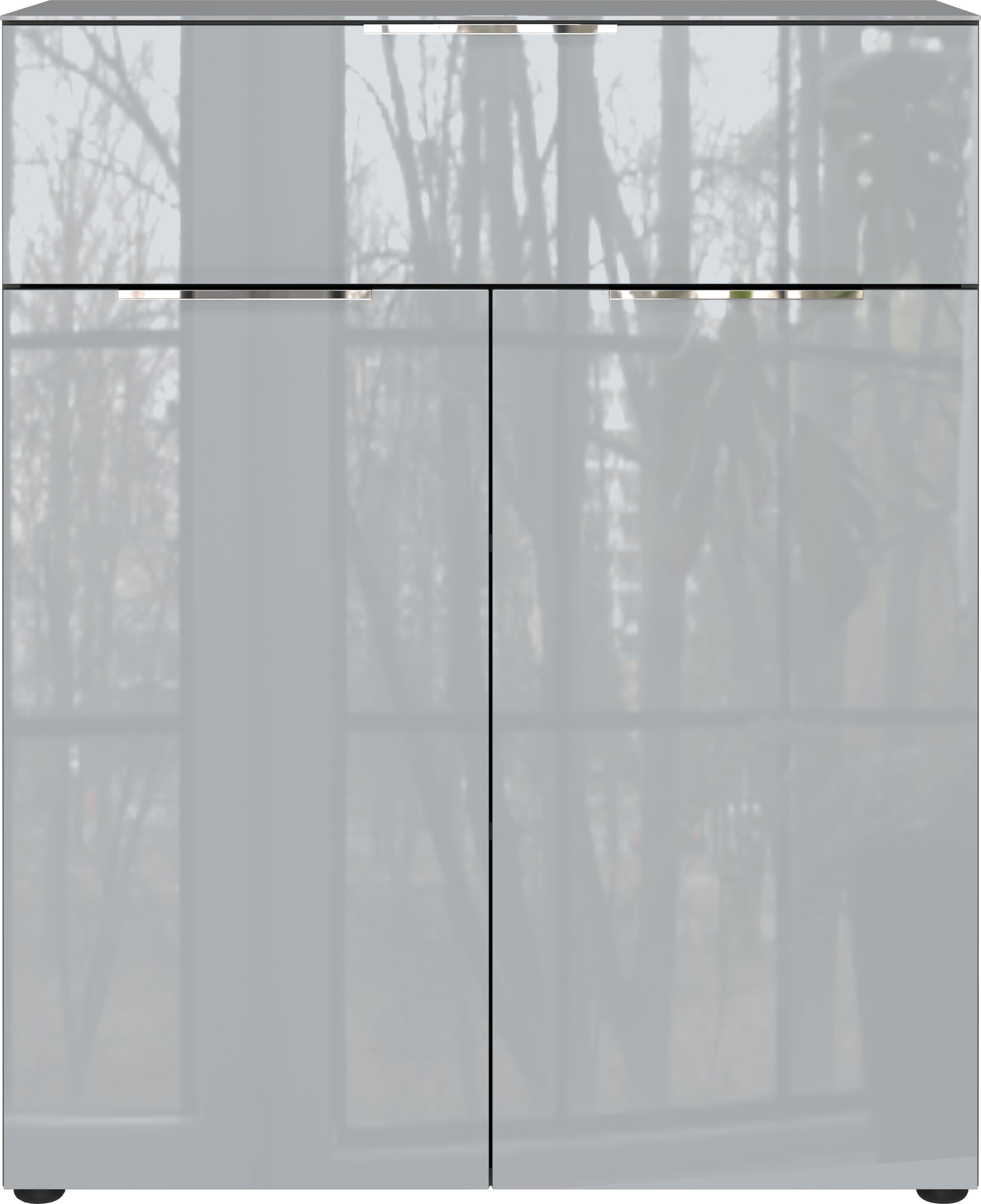 GERMANIA Kast met laden en deuren OAKLAND Breedte 83 cm , fronten en bovenblad met glas-inlay