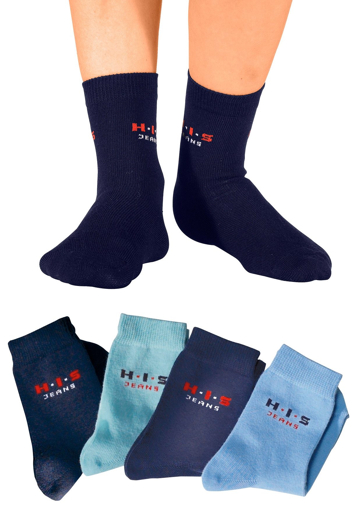 H.I.S Basic sokken met contrastkleurig logo (set, 4 paar)