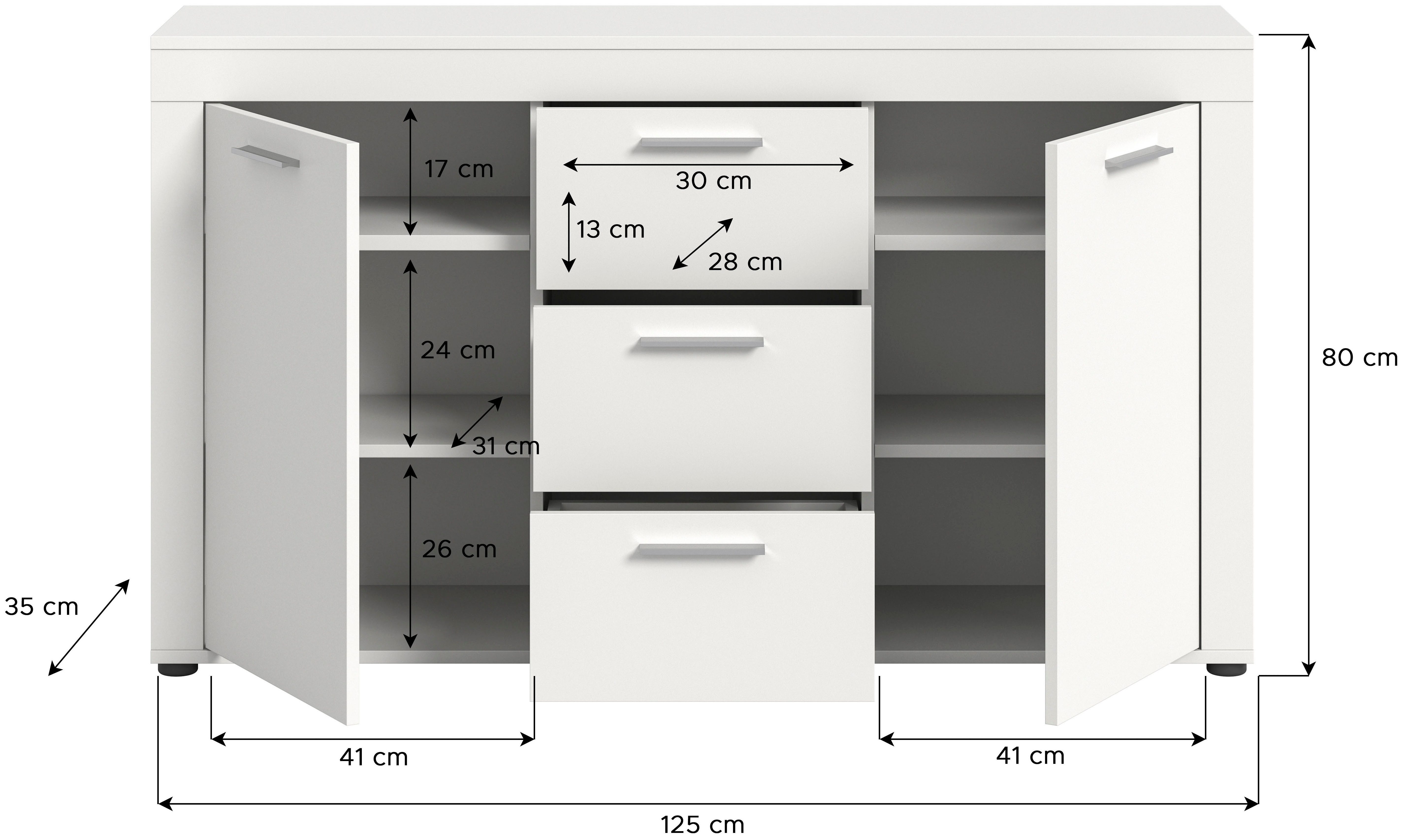 INOSIGN Dressoir Aosta, breedte 125 cm, in verschillende kleuruitvoeringen