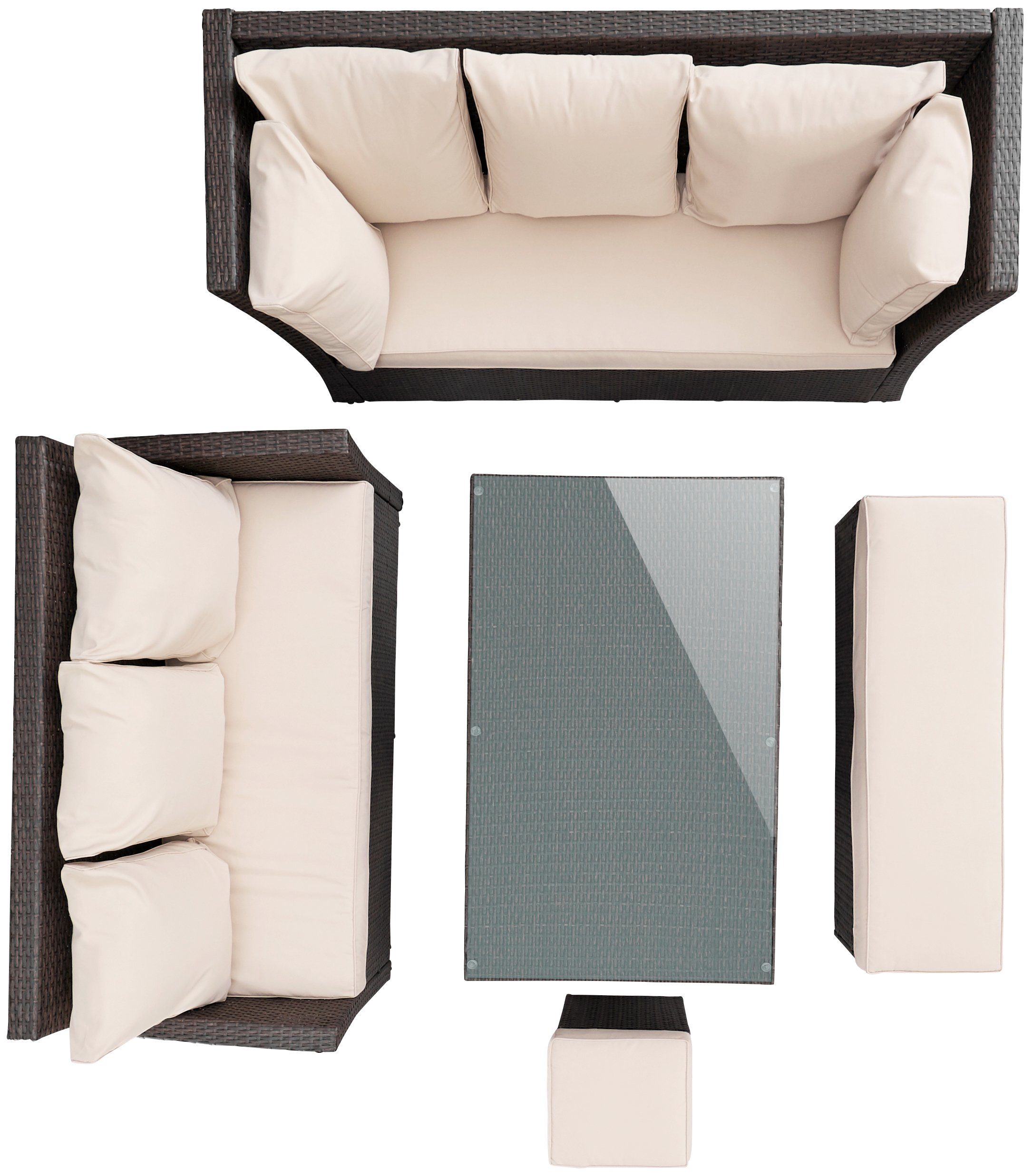MERXX Tuinset Barcelona 2 banken, zitbank, hocker, tafel (5-delig)
