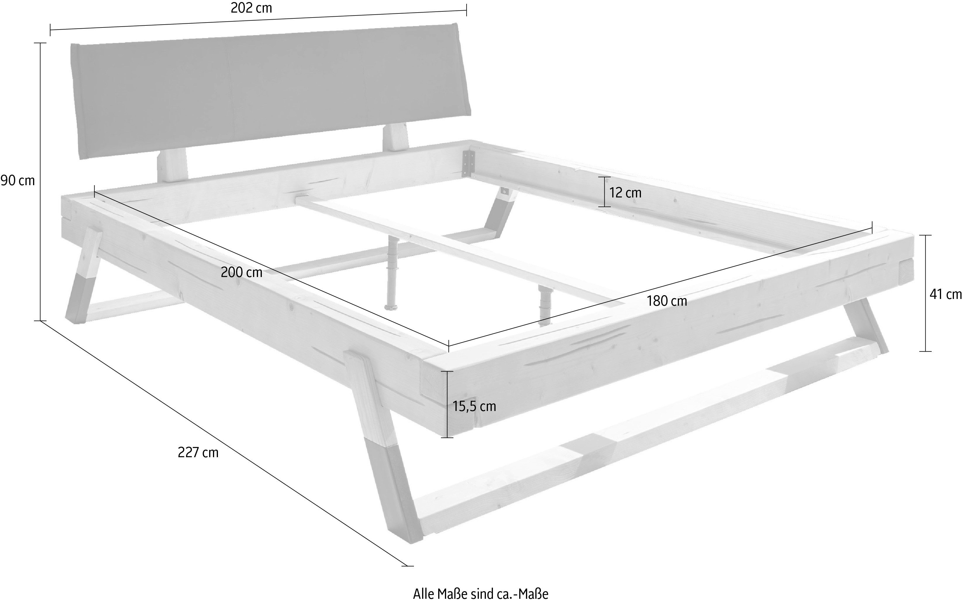 Schlafkontor Bedframe Lobia massief houten bed, gestoffeerde hoofdeinde 180x200 cm, tweepersoonsbed in natuurlijk vurenhout