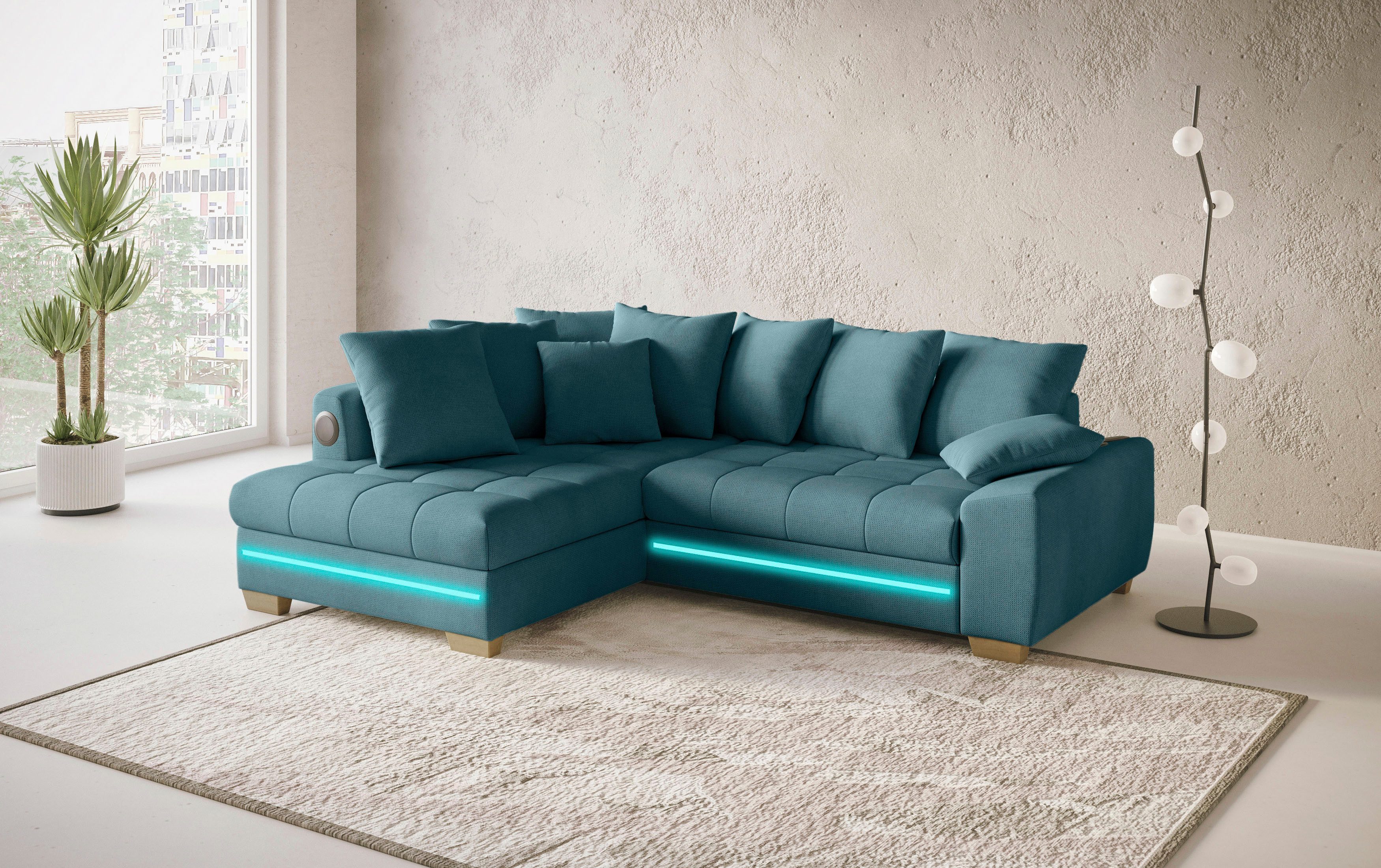 Mr. Couch Hoekbank Nikita II, L-vorm RGB-LED, Bluetooth-geluidssysteem, optioneel met bed, bedlade