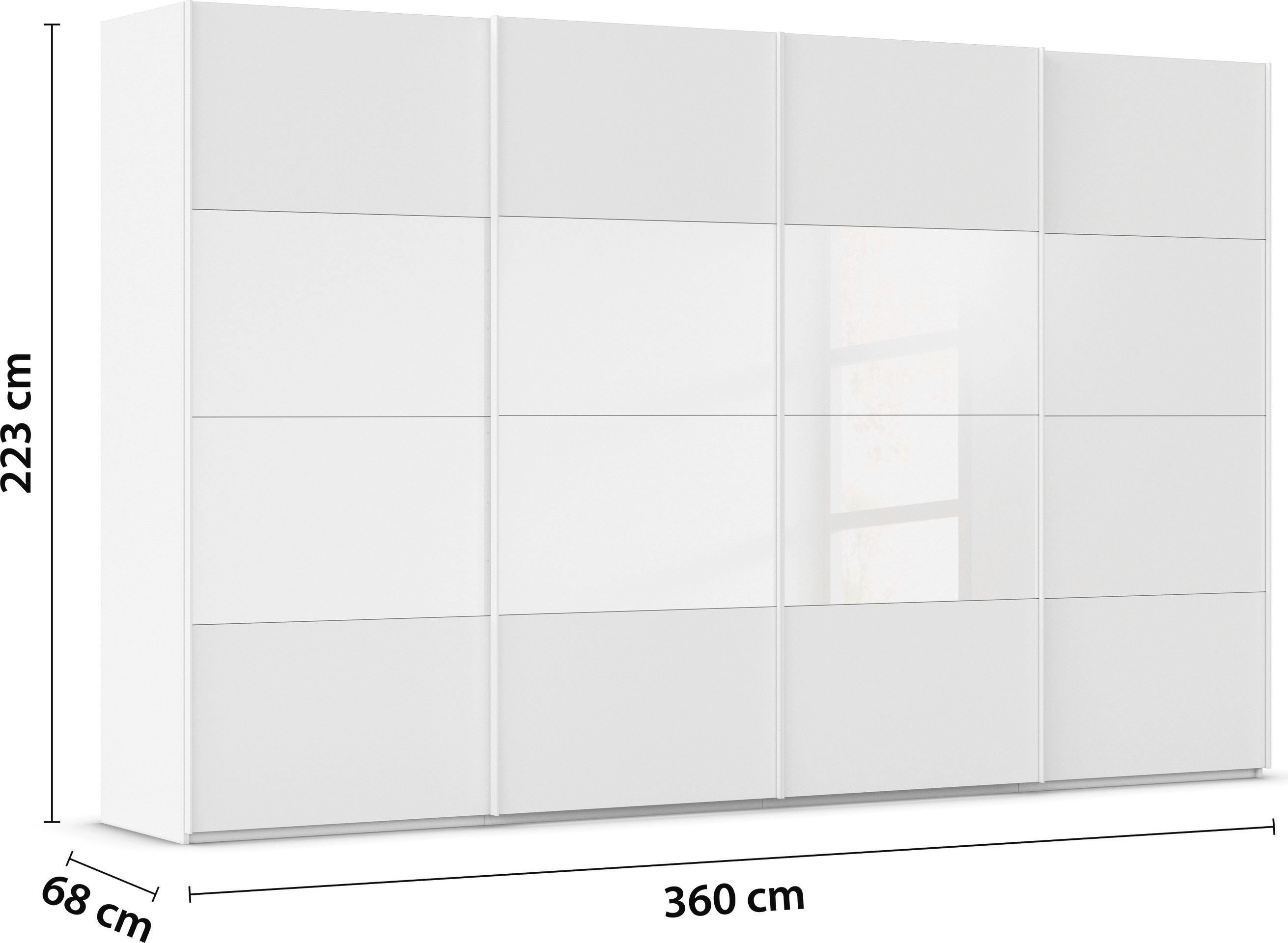 rauch Schuifdeurkast Kledingkast Kast Garderobe Slaapkamerkast SCALE-FYRA edel vierdelige deuren glas mat/glanzend veel kleuren made in germany