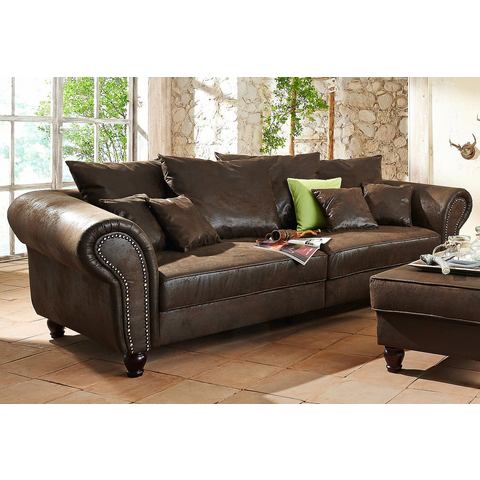 woonkamer driepersoons bankstel bruin Microgaren antiekleer-look HOME AFFAIRE Megabank BigBy