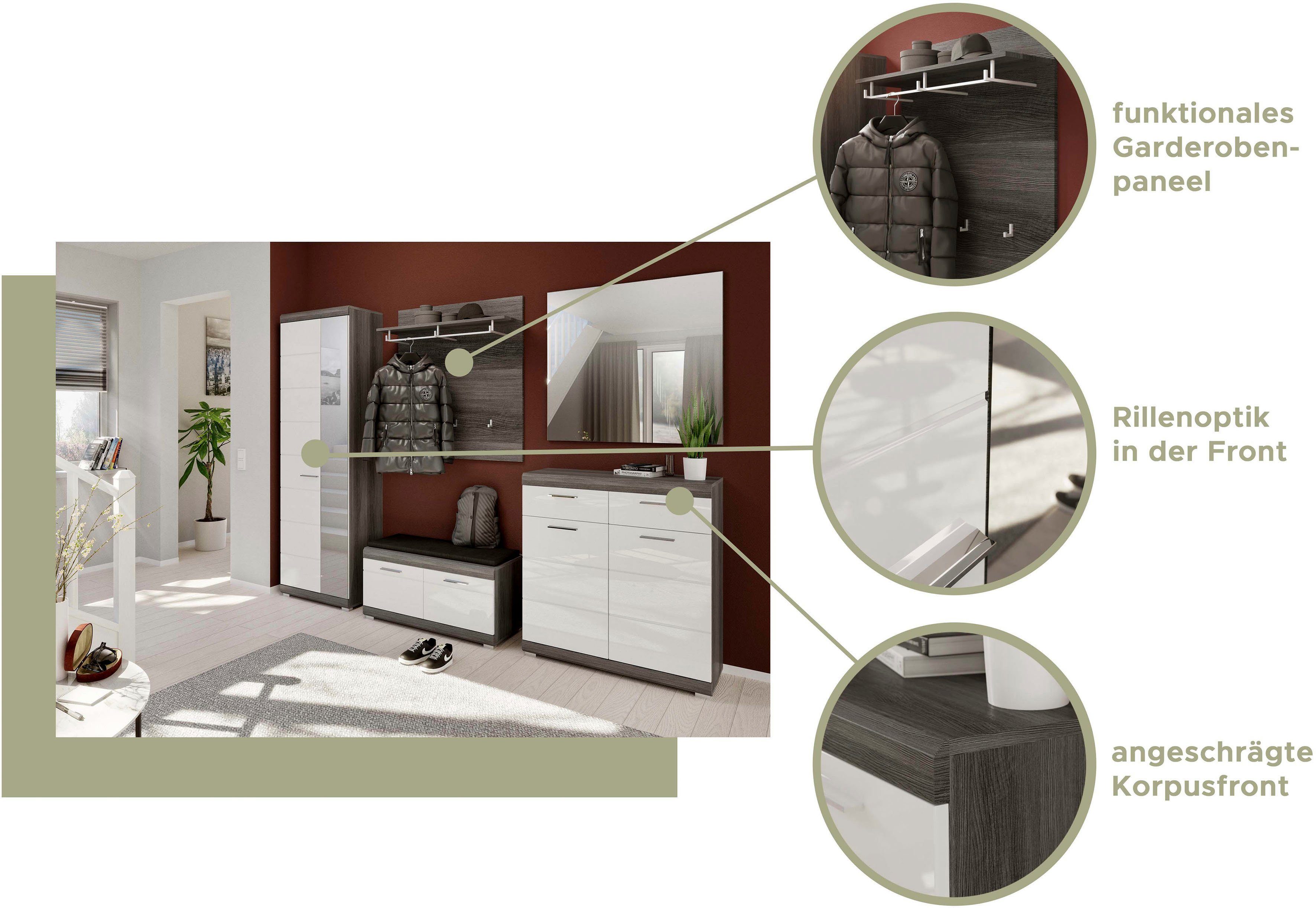 INOSIGN Zitbank Siena, Breedte 90 cm, 2 Deuren, 2 Planken, 4 Vakken Front-groeffreesing, bank, schoenenbank, garderobenbank, halbank