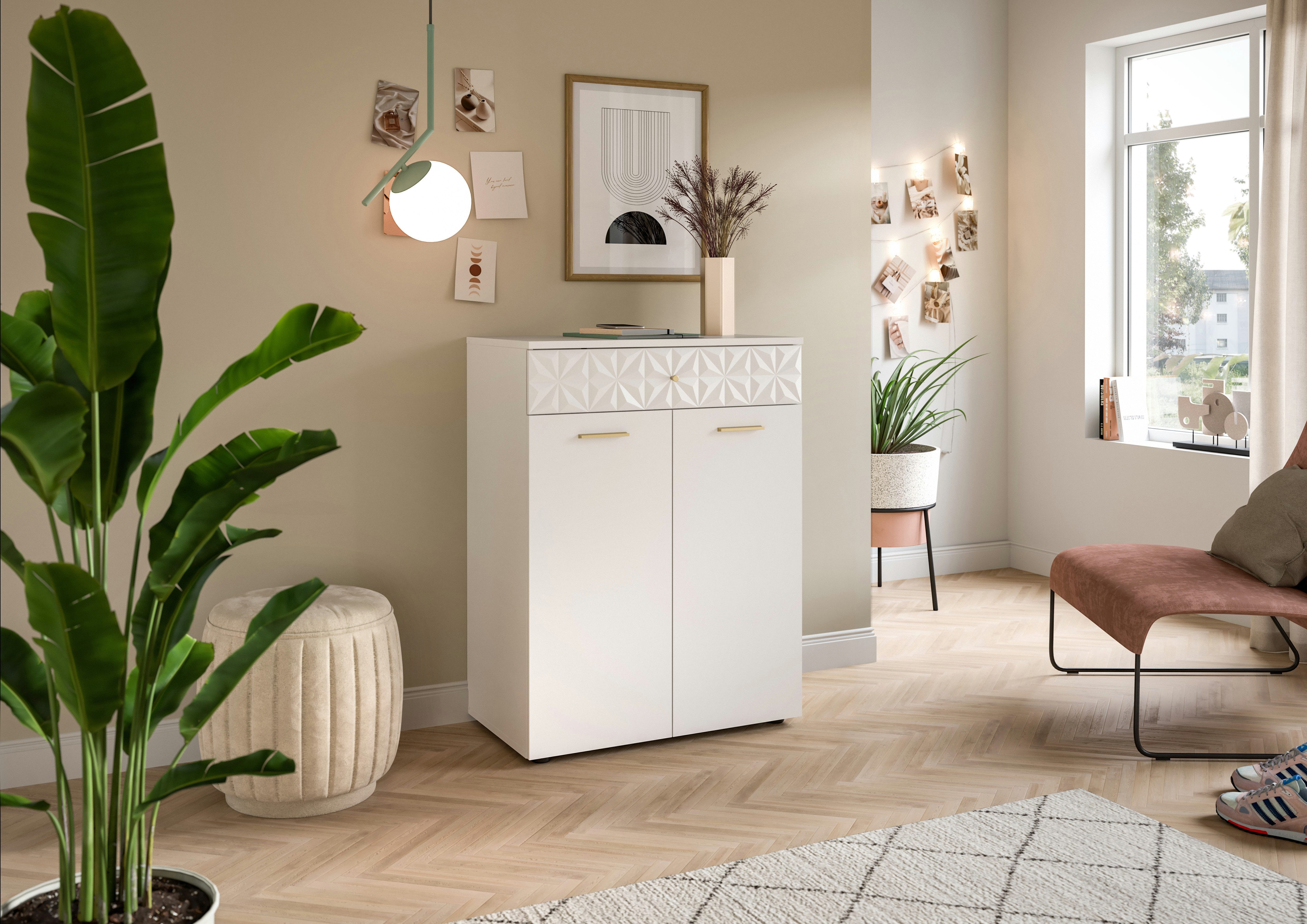 INOSIGN Kast Schoenenkast, 1 lade, 2 deuren, 1 legplank, Ornamentafscheiding Gang, hal, gangkast, kast, multifunctionele kast, 2-deurs commode