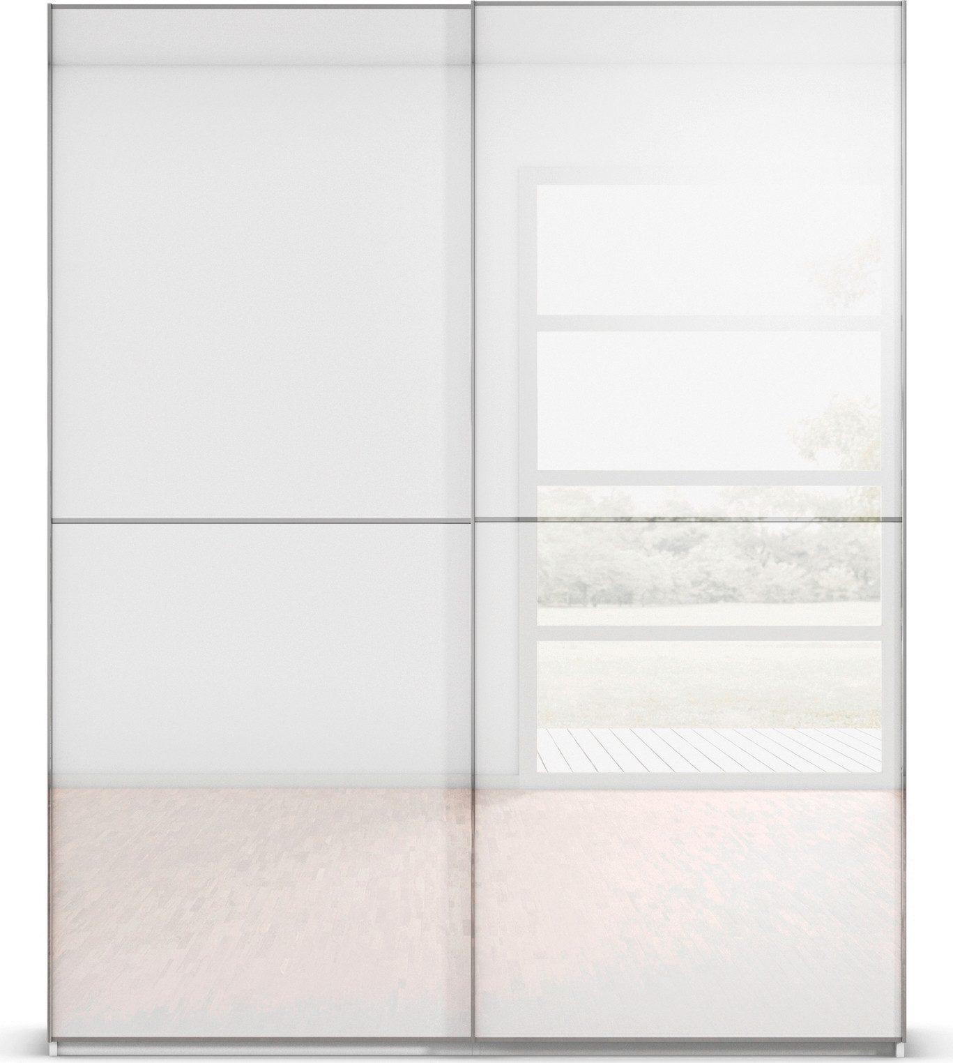 rauch Schuifdeurkast Kledingkast Kast Garderobe Slaapkamerkast SCALE-DUO edel tweedelige deuren glas-front met 3 sierlijsten made in germany