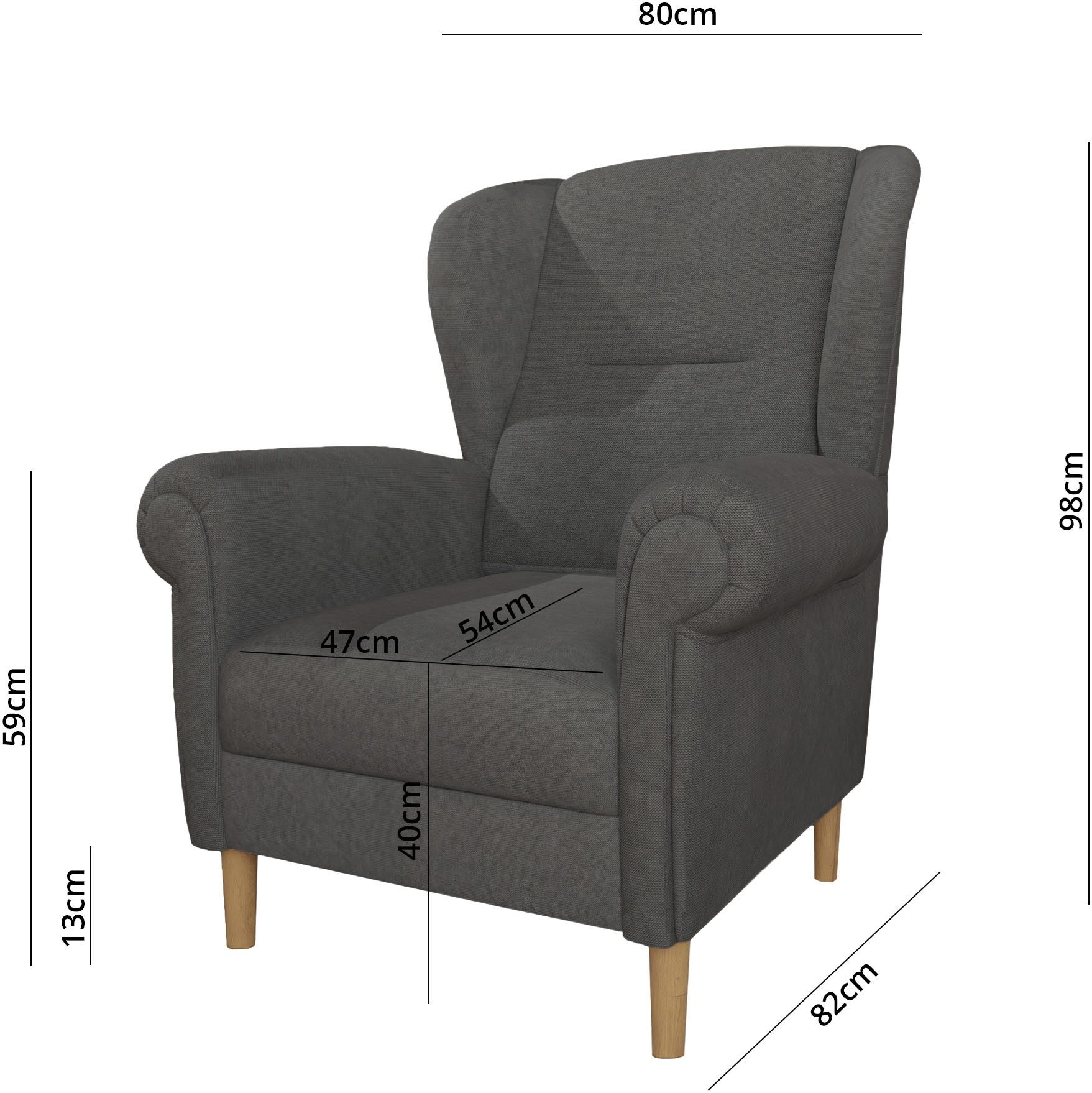 Home affaire Oorfauteuil OSTIANO BxDxH: 80x82x98 cm, fauteuil Uniek stuk, dikke gebogen armleuningen, effen en geruit