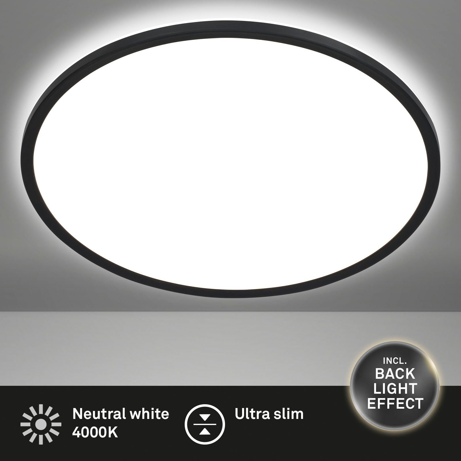 Briloner Leuchten Led-paneel 3428015 SLIM Plafondlamp, 48x3 cm, zwart, 30W, woonkamer, slaapkamer, keuken
