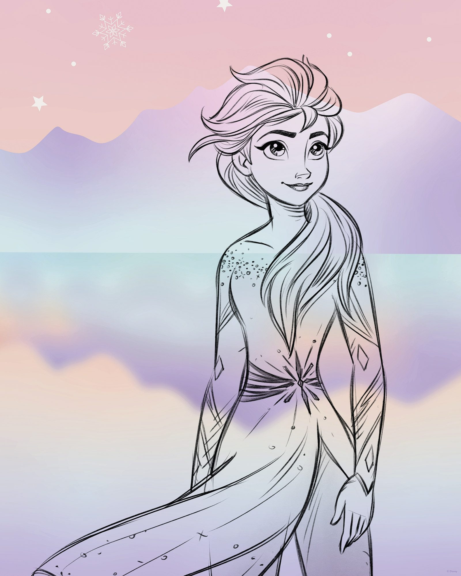 Komar Artprint Disney Frozen Pastell Lights 40 x 60 cm (breedte x hoogte) - kinderkamer, decoratie (1 stuk)