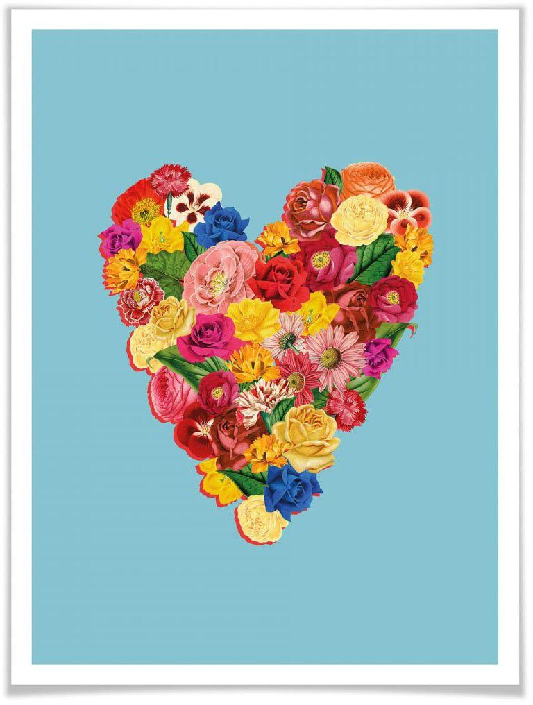 Wall-Art Poster Bloemen hart (1 stuk)