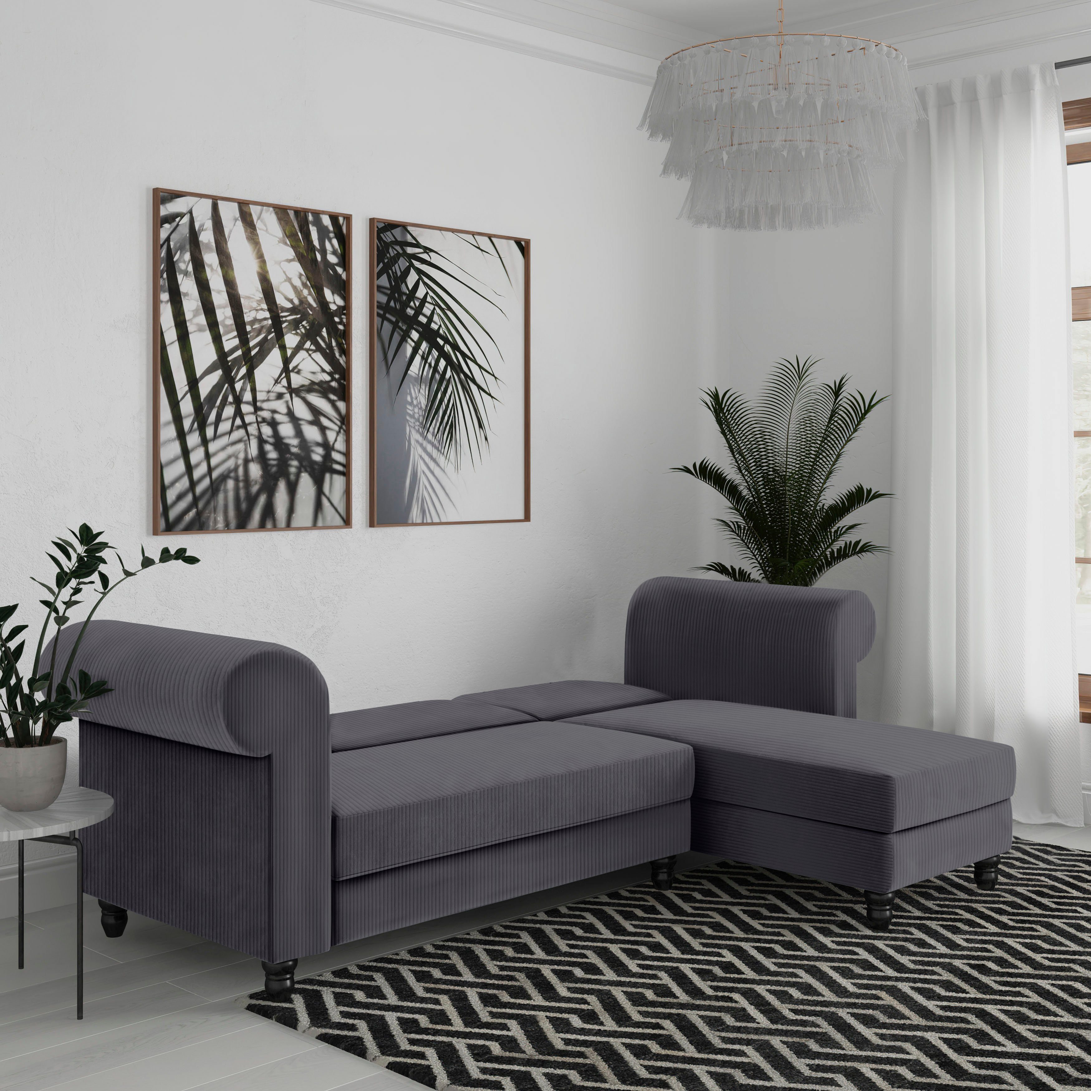 Dorel Home Hoekbank Felix II, L-model, bedbank 241cm (ligoppervlak 108x195 cm),