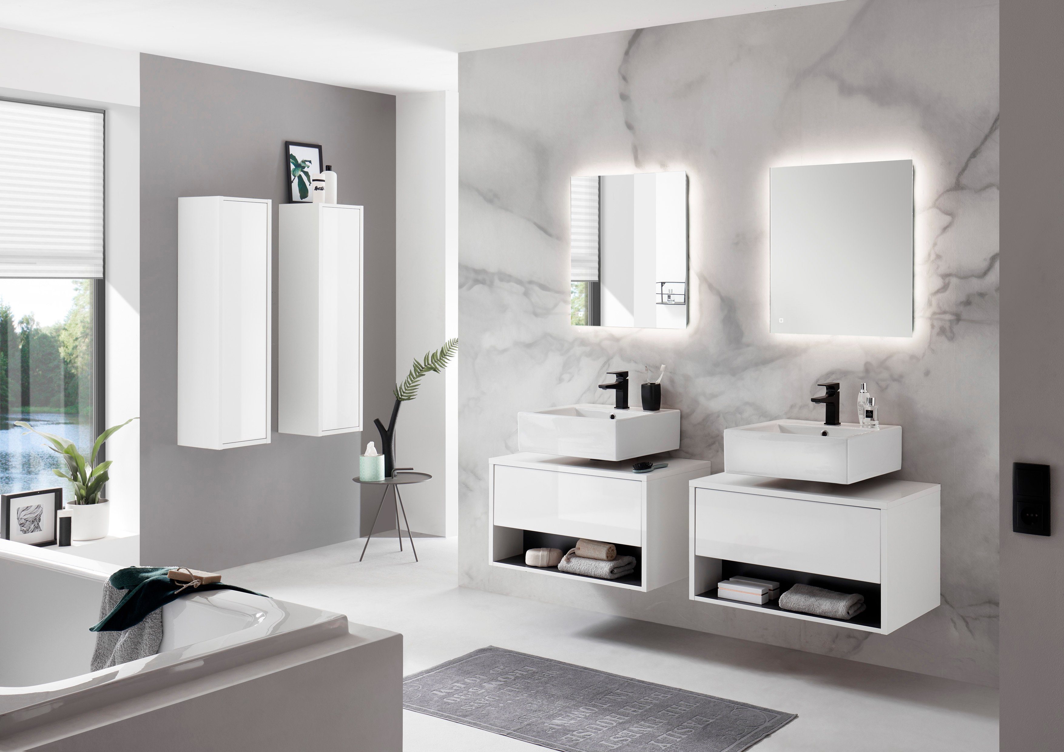 Places of Style Badkamerserie Studio Line, bad in modern ontwerp, 6-delig badkamer Kast, onderkast en spiegel, in twee kleuren beschikbaar, opbergruimte (6-delig)