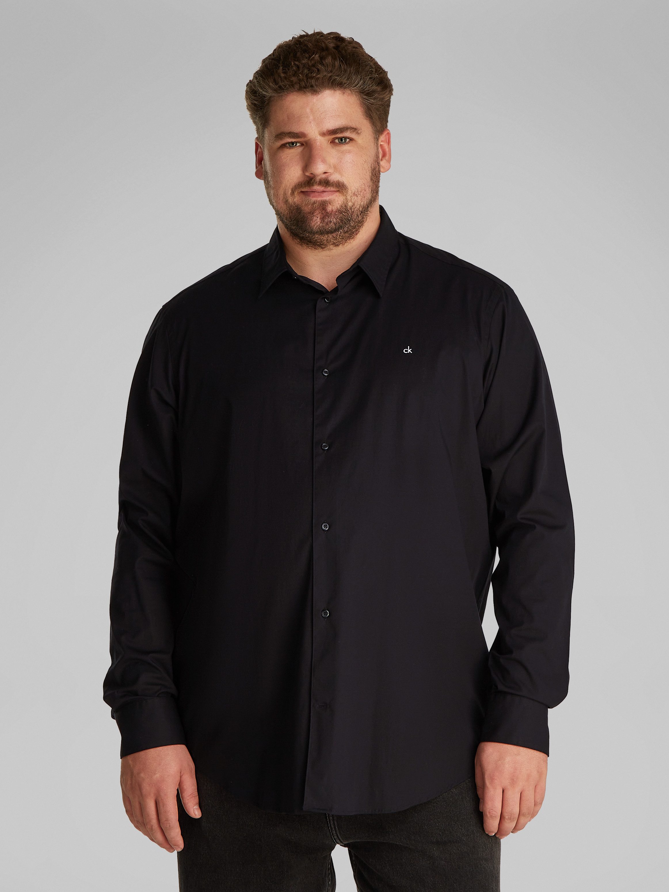 Calvin Klein Overhemd met lange mouwen BT_STRETCH POPLIN SLIM SHIRT in grote maten met doorlopende knoopsluiting