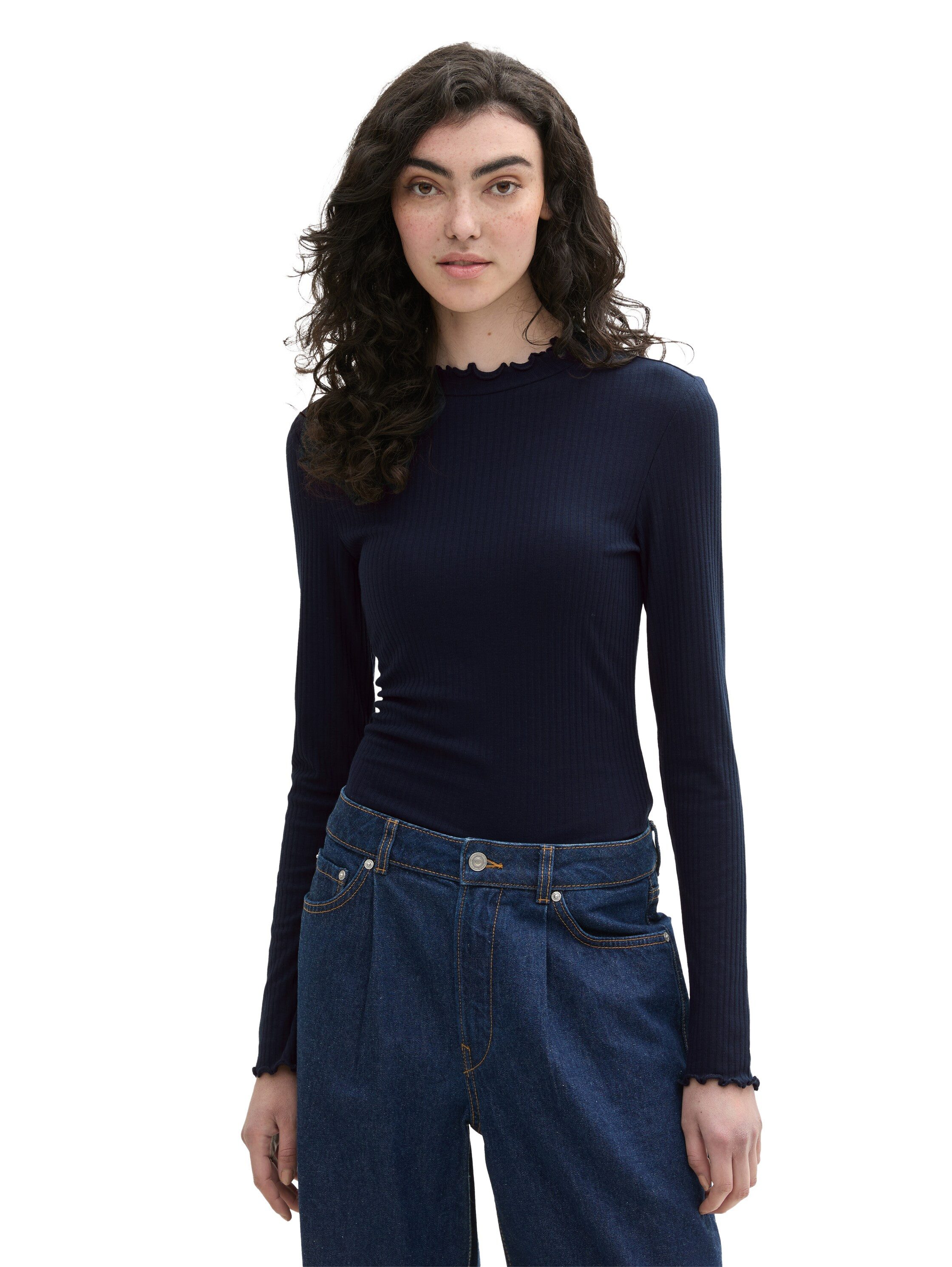 Tom Tailor Denim Shirt met lange mouwen met ribstructuur en gekrulde mouwen