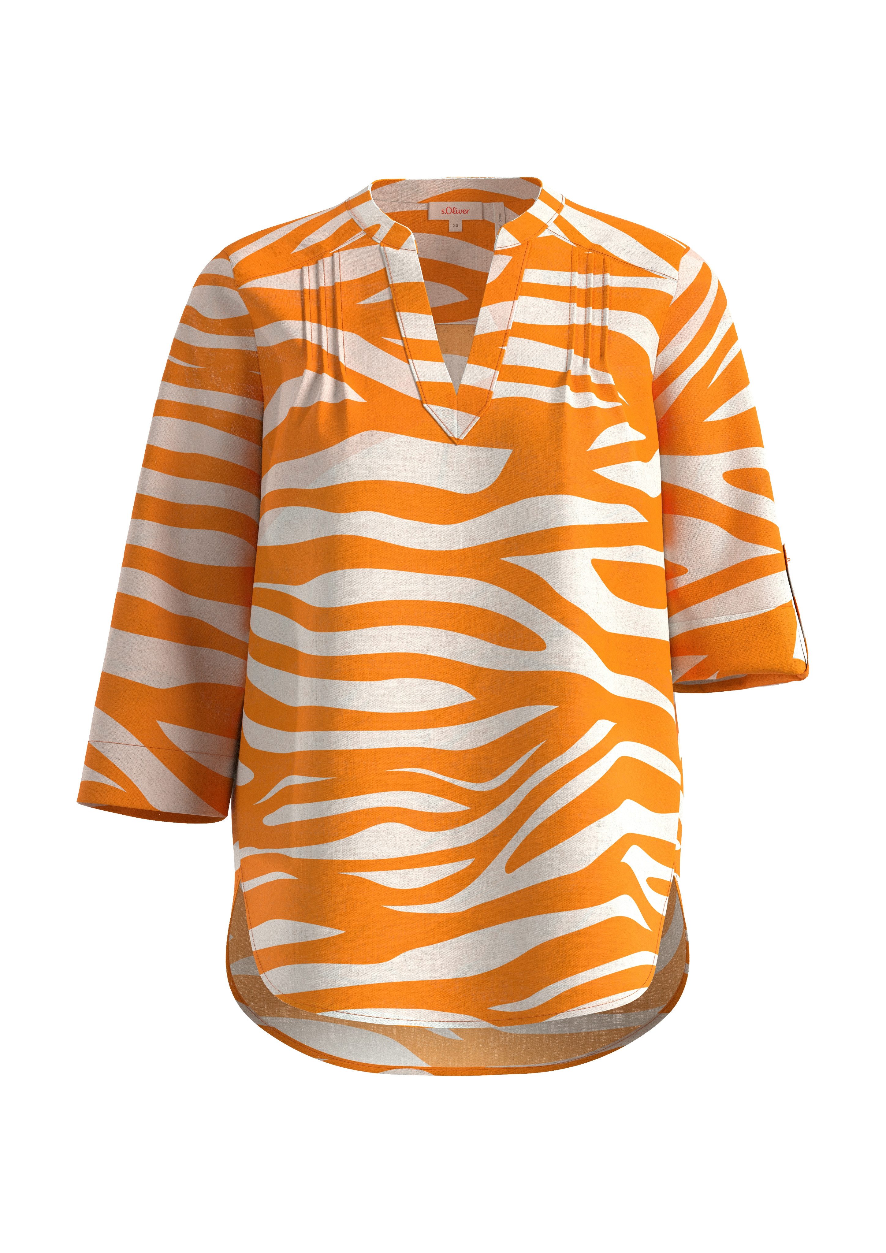 s.Oliver Gedessineerde blouse van linnen en met 3/4 mouw
