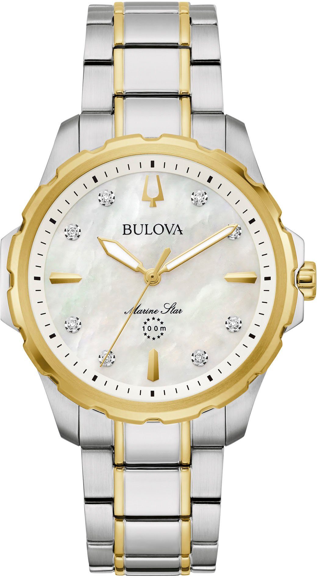 Bulova Kwartshorloge Marine Star Polshorloge, dameshorloge, parelmoer wijzerplaat, met diamanten, saffierglas