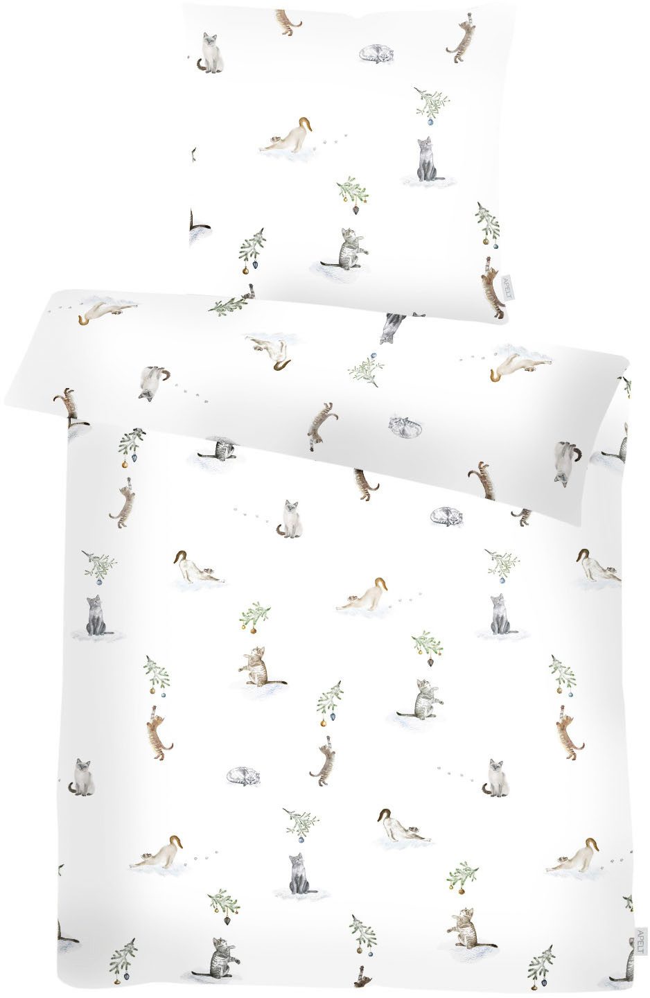 APELT Beddengoed Cats GOTS Kattenmotieven (2-delig) dekbedovertrekken wit