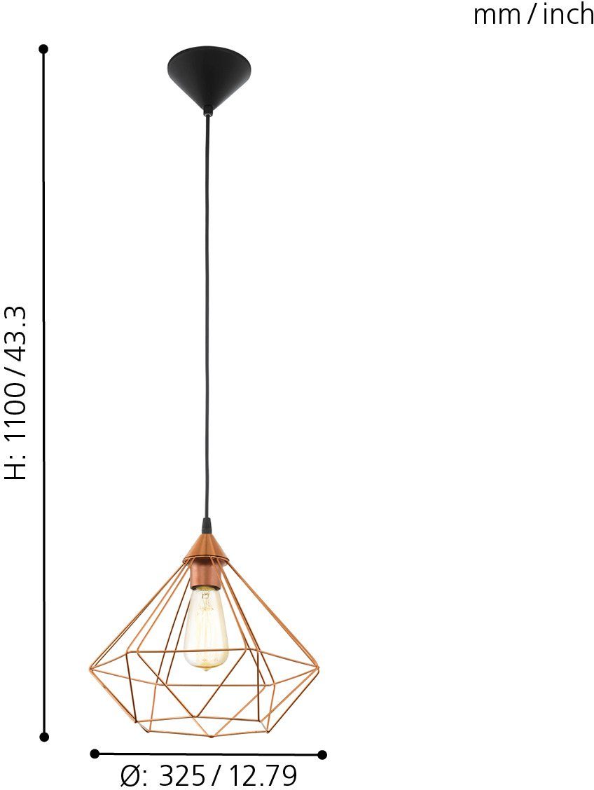 EGLO Hanglamp TARBES Vintage hanglamp, retro-look, staal, kunststof, E27, Ø32,5 cm