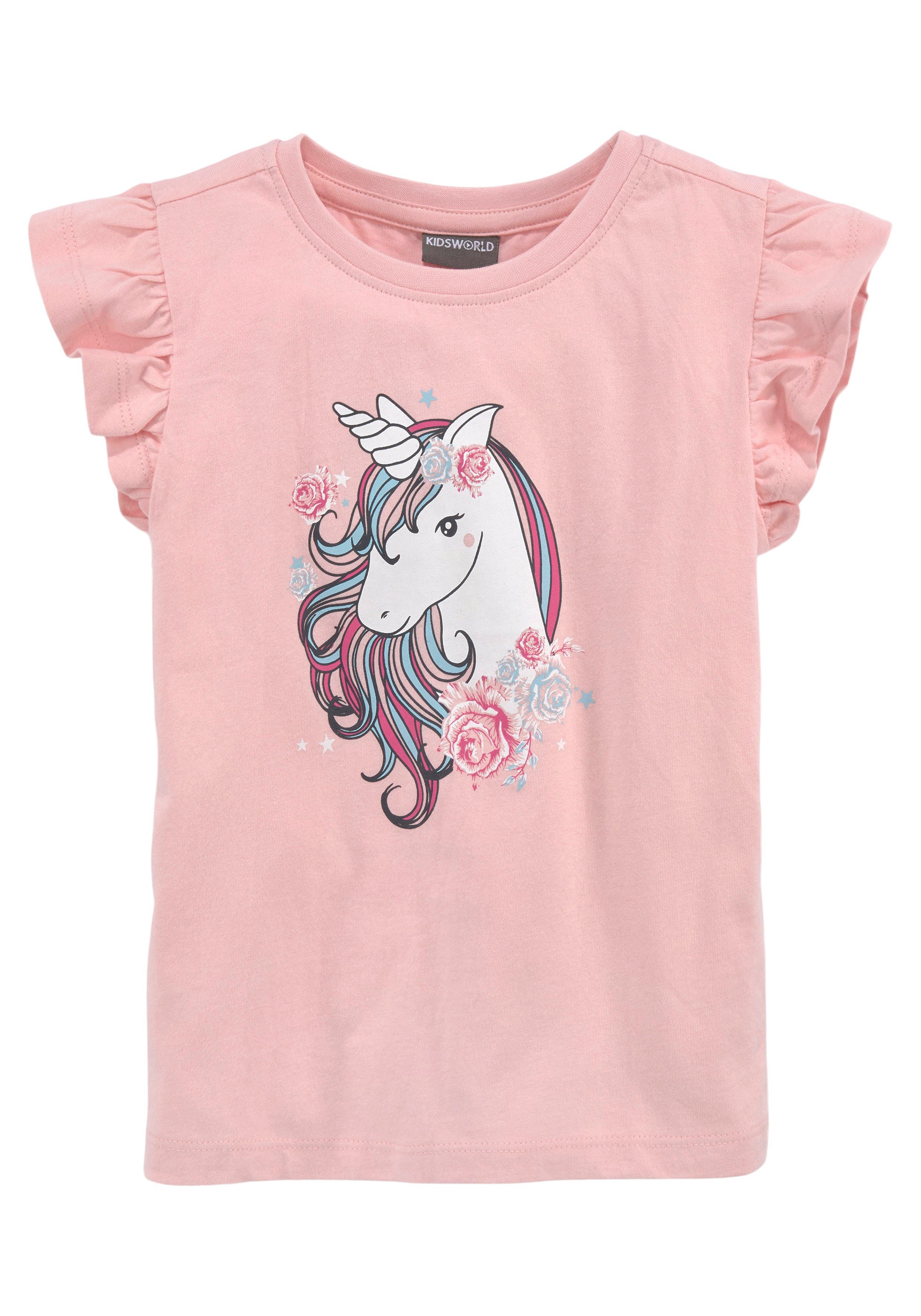 KIDSWORLD T-shirt Met eenhoornprint Korte mouwen basic gesneden met modieuze print