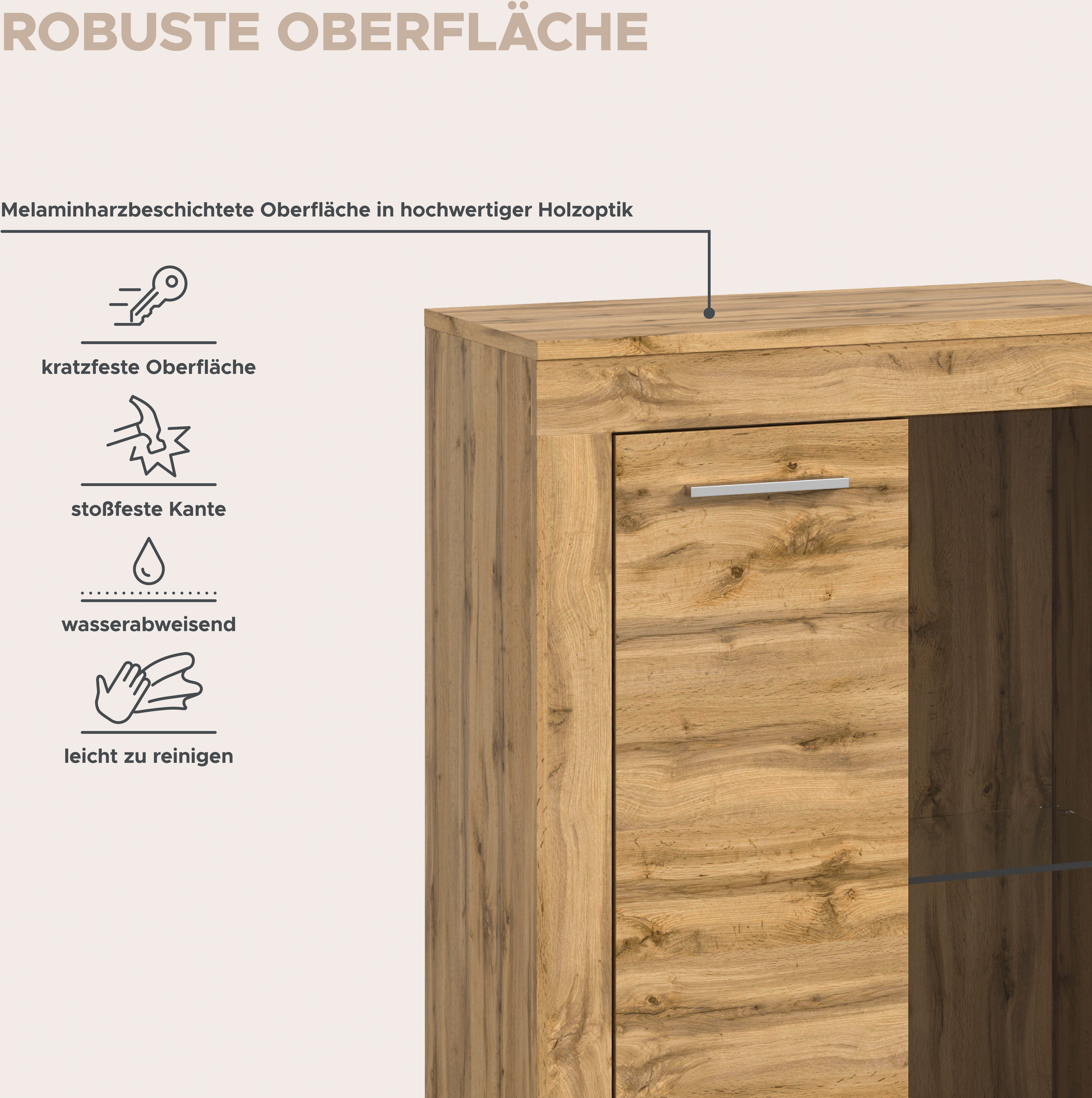 INOSIGN Wandmeubel Aosta, 4-delig, bestaande uit: 2x vitrinekast, lowboard & wandplank (4-delig)
