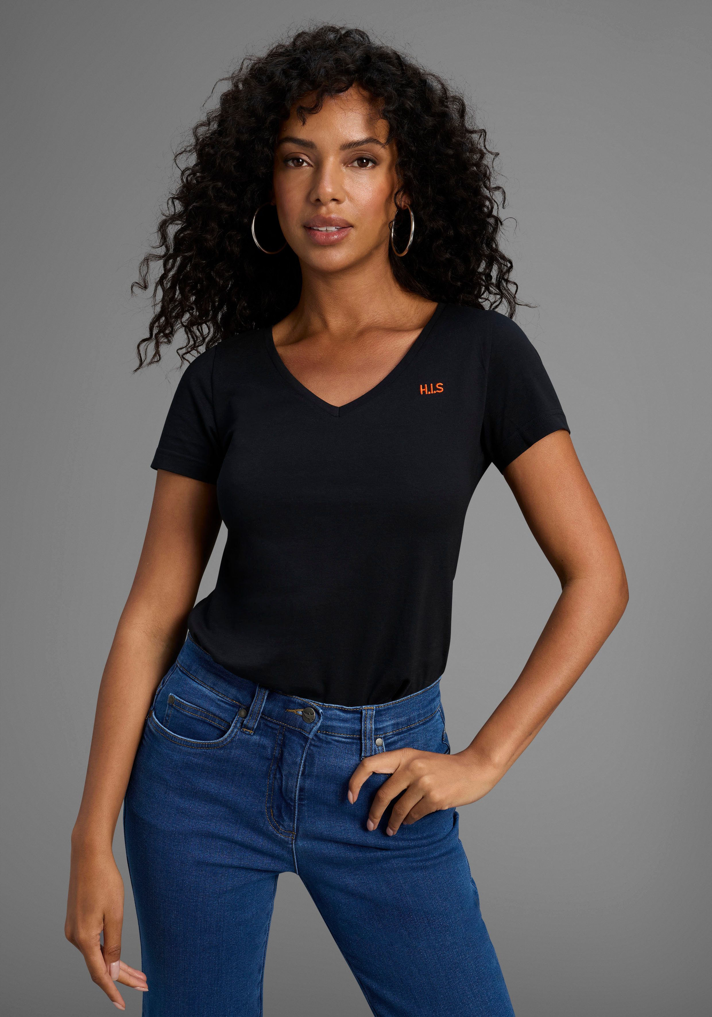 H.I.S T-shirt Essential basics heup-lange pasvorm, figuuraccentuerende snit, van 100% katoen (Set van 3)