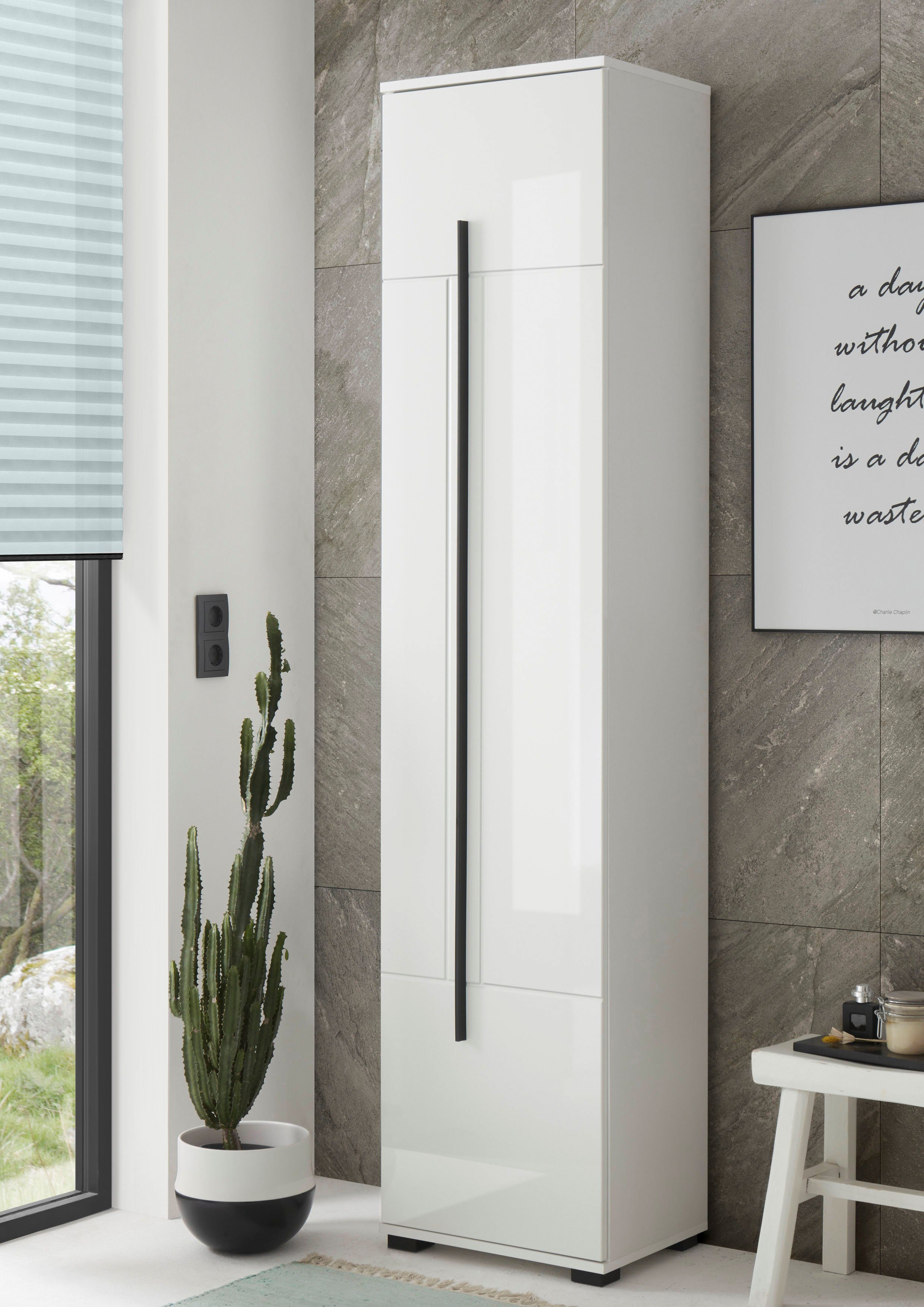 INOSIGN Hoge kast Cantara, Badschrank in Hochglanz Weiß, Hochschrank im modernen Design