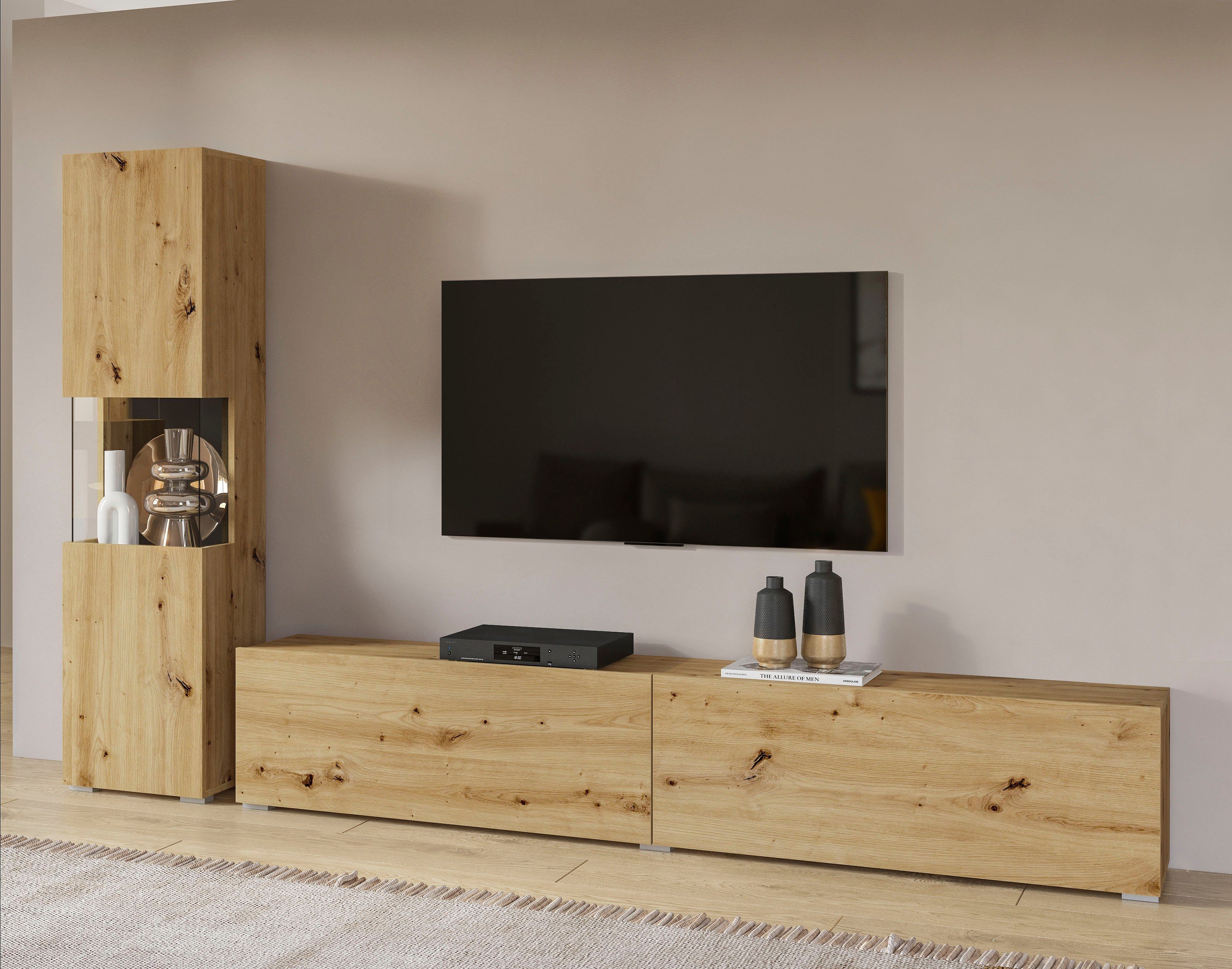 INOSIGN Wandmeubel Ava, woonkamer-set hangend/staand te monteren, vitrinekast, lowboard